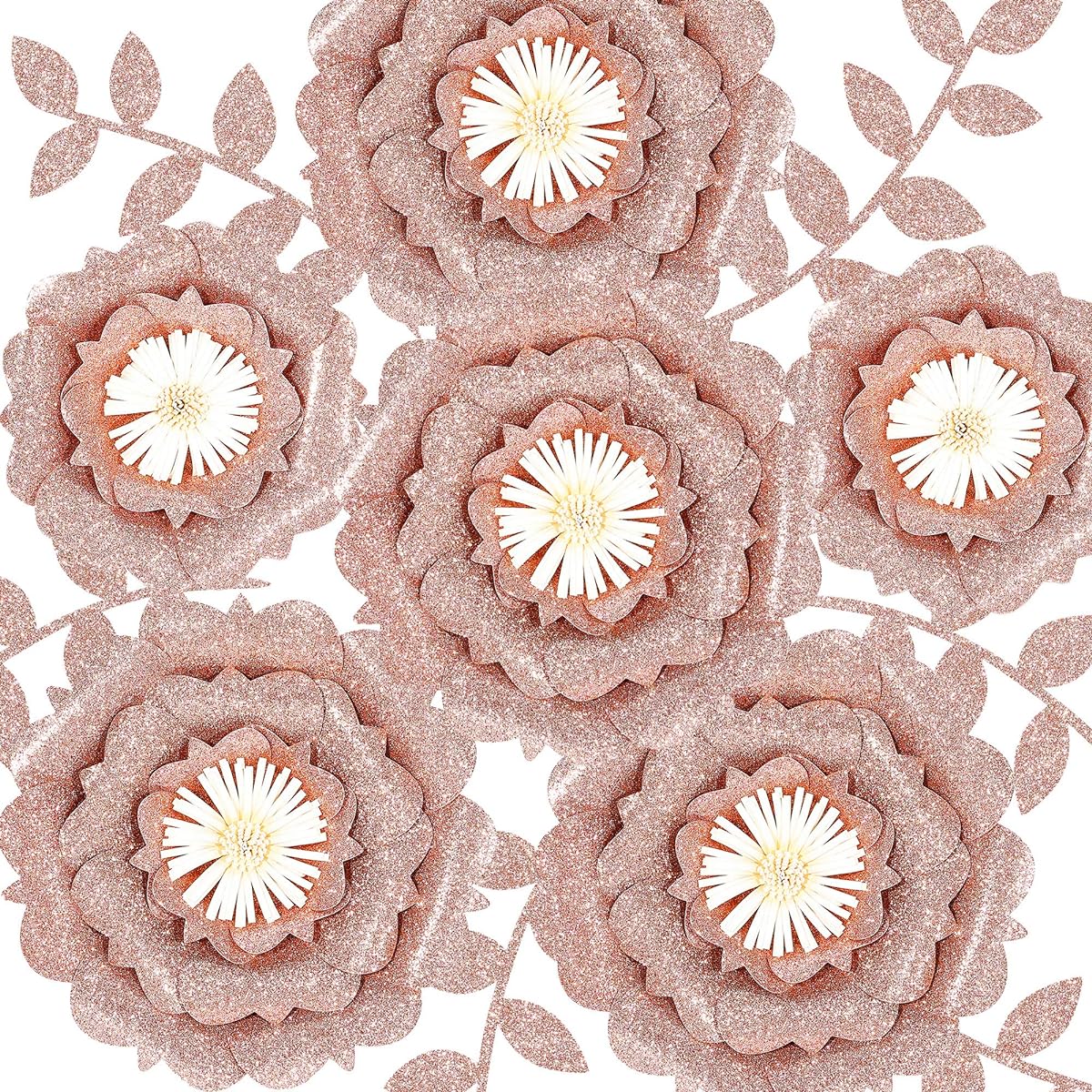 Fonder Mols Large 3D Paper Flower Decorations for Wall, Set of 6 Rose Gold, Wedding, Bridal Shower, Baby Shower, Nursery Decoration Centerpiece, Paper Rose Backdrop, Party, No DIY Needed