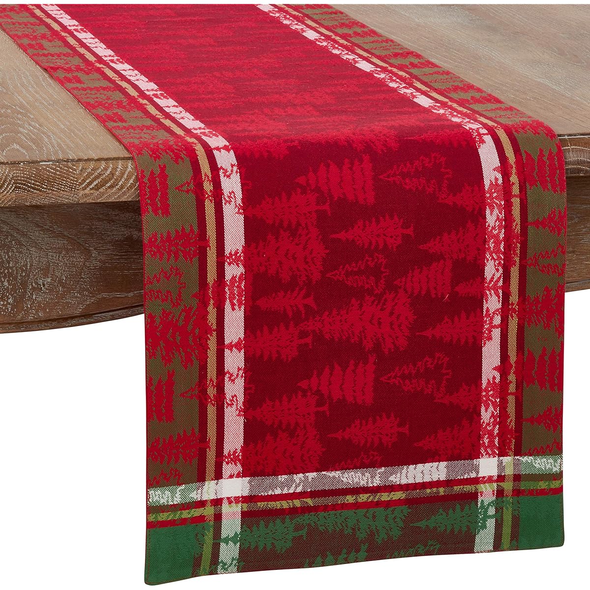 Saro Lifestyle Christmas Tree Plaid Table Runner, Multi, 13" x 120"