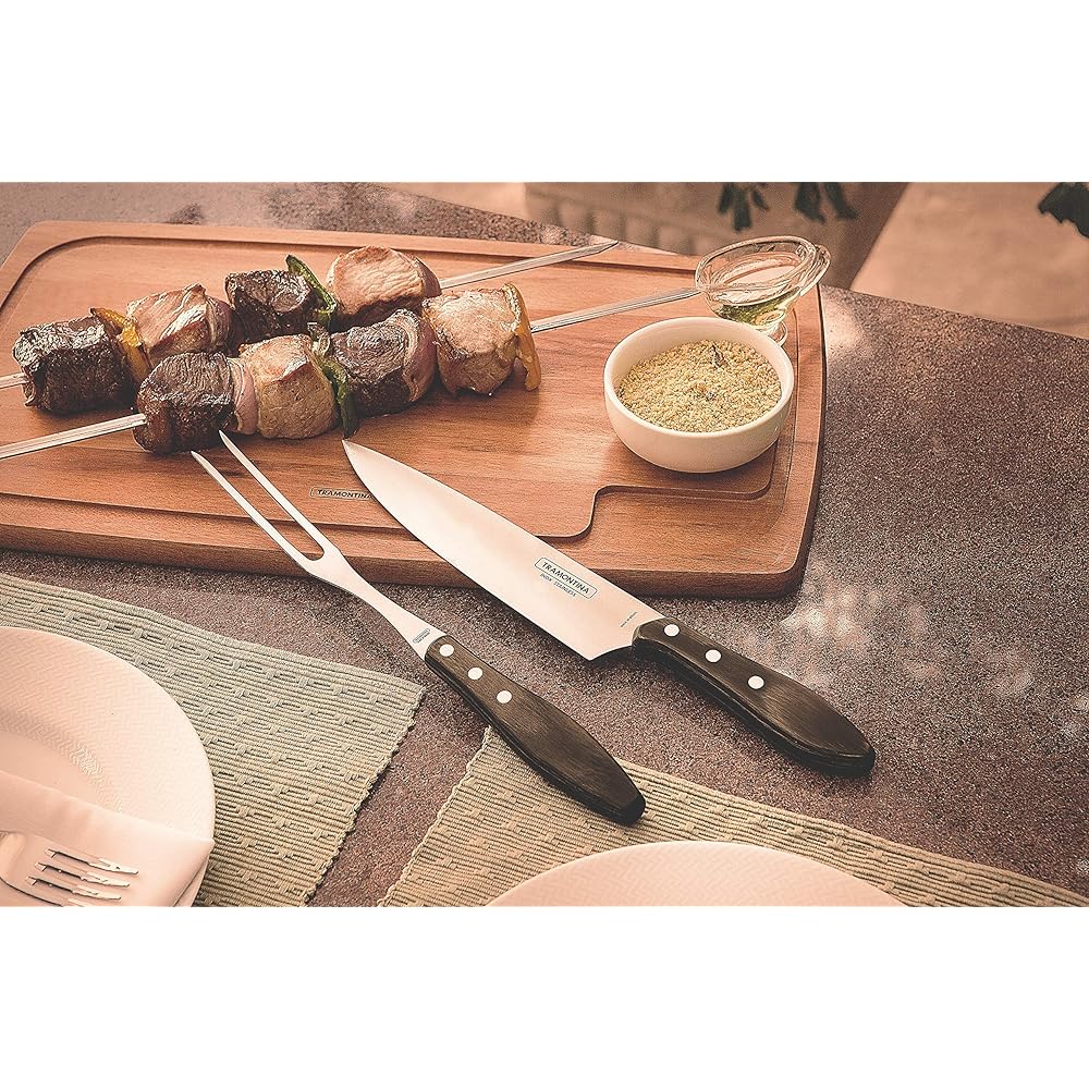 Tramontina Polywood Wooden Carving Fork 31cm & Knife 34cm Set of 2 Dark Brown Dishwasher Safe Durable Natural Wood Respect for the Aged Day Housewarming Gift Made in Brazil 21198/960 TRAMONTINA