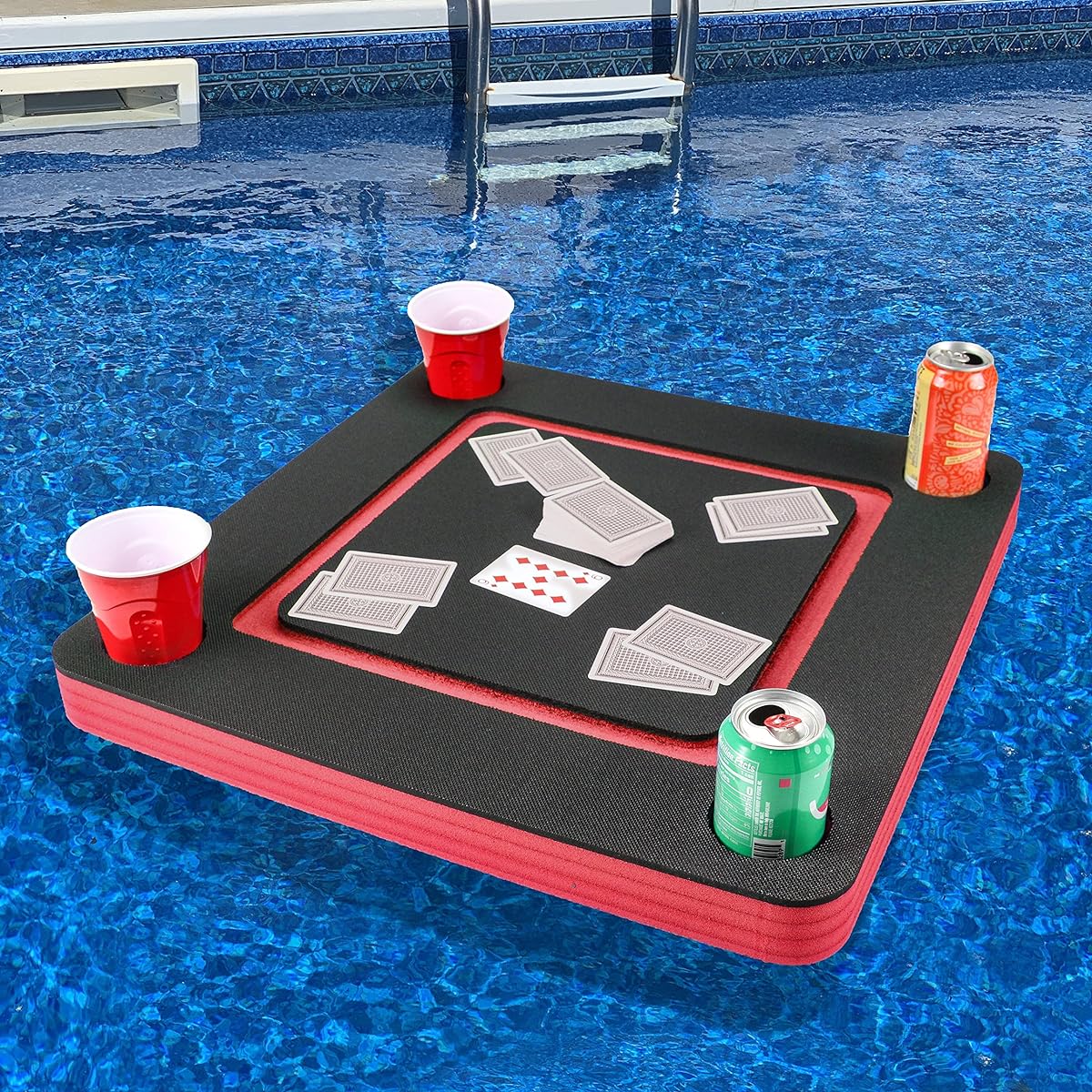 Bowhead Whale Red & Black Floating Game or Card Table Tray Pool or Beach Party Float for Lounge