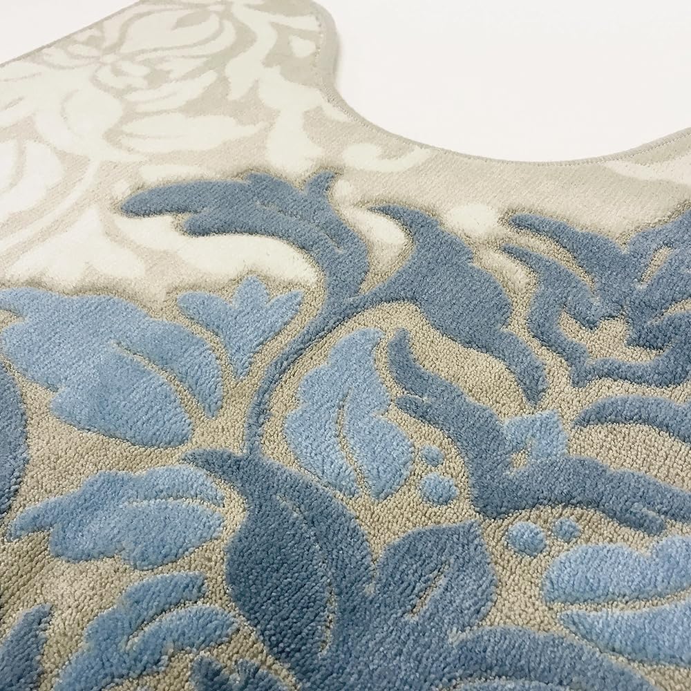 Senko DECORMUSEE Samira Long Toilet Mat Approx. 80 x 60 cm Blue Gray Damask Pattern Antibacterial Odor Resistant Made in Japan 31929