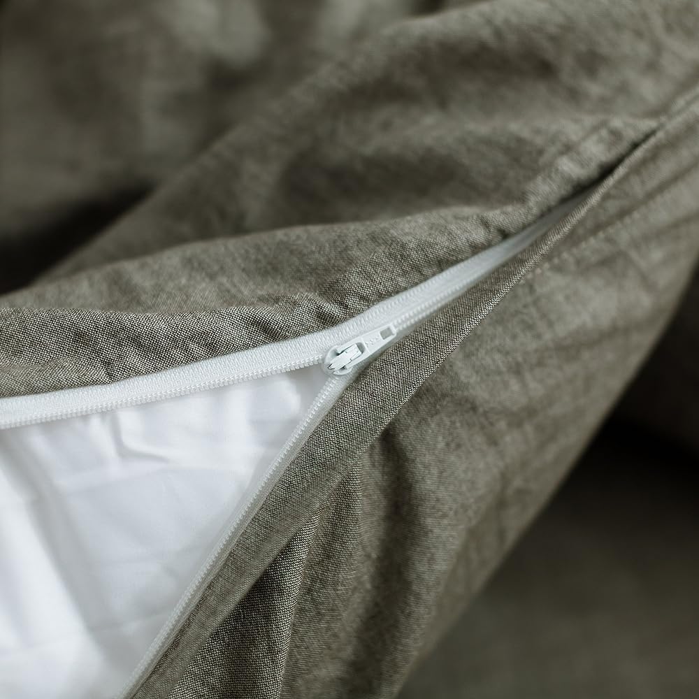 Duvet Cover Queen 210x210cm Gray Organic Cotton Washed Cotton 100% Mite Resistant Duvet Cover