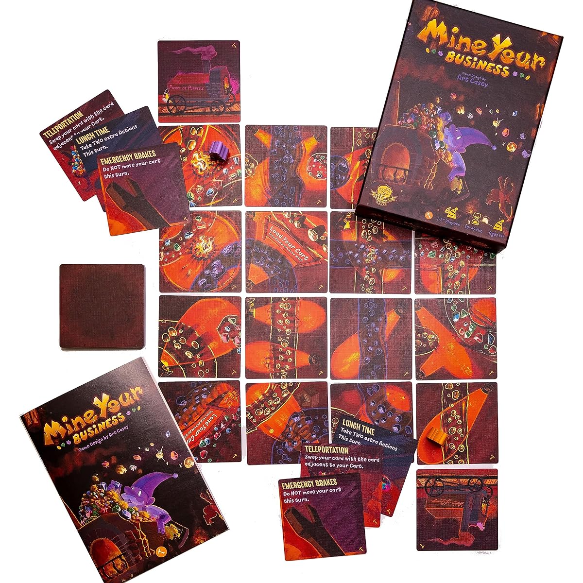 Mine Your Business: Spatial Awareness Strategy Card & Board Game - Solo, cooperative and competitive game modes including Gnomes and Goblin Meeples.