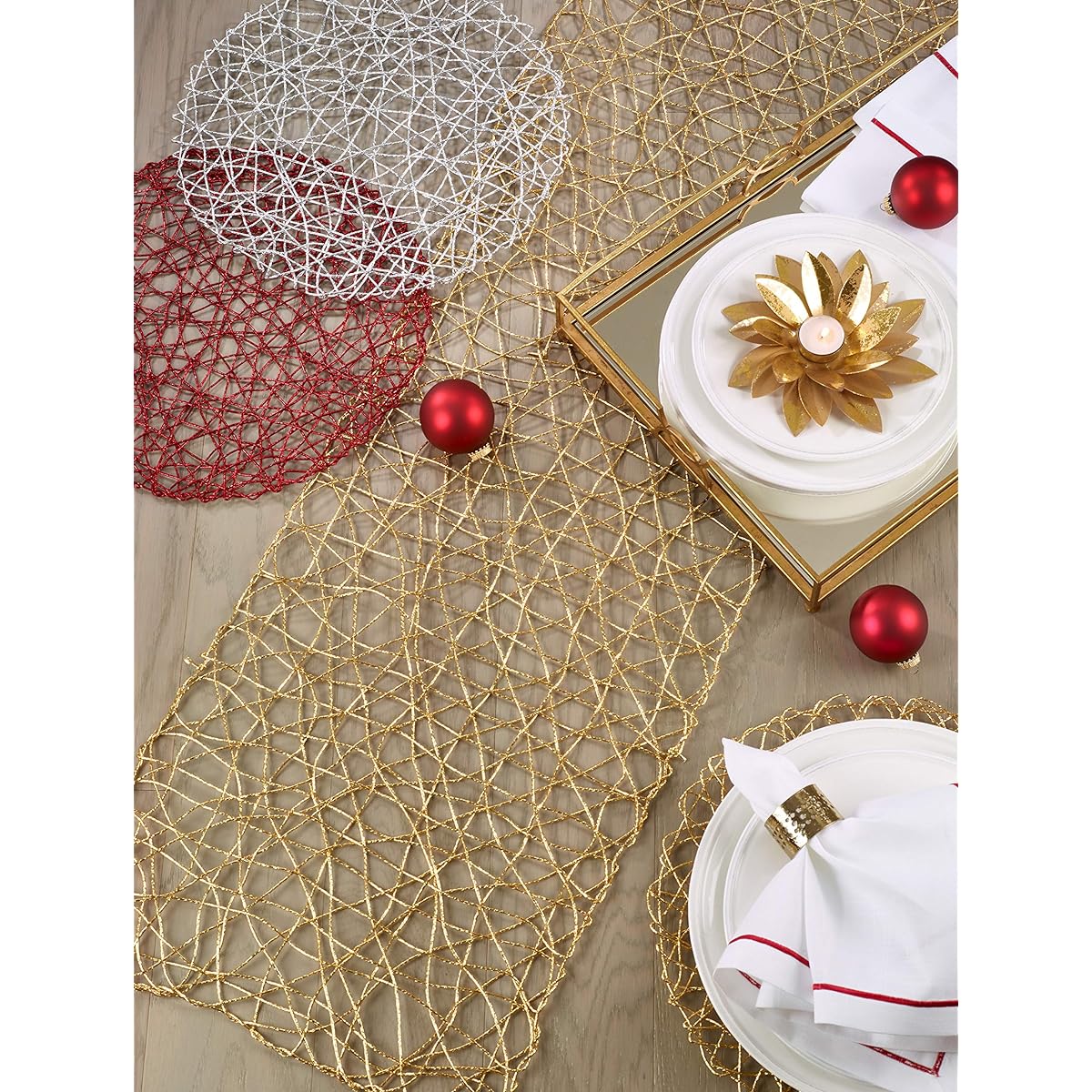 SARO LIFESTYLE Gallery Collection Contemporary Nesting Table Runner, 16" x 72", Gold