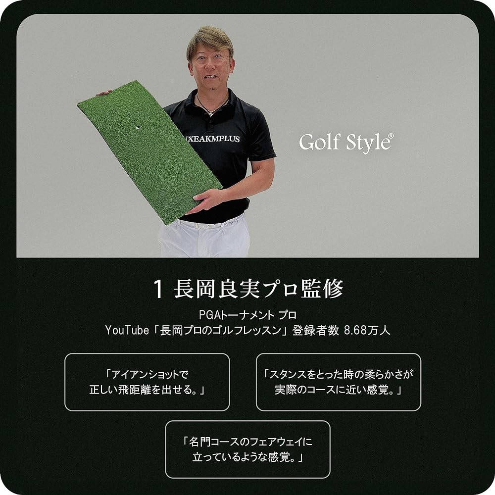 GolfStyle Golf Mat, Large 100 x 150cm, Model Supervised by PGA Professionals, Golf Practice Mat, For Swinging, Practice Indoors, Outdoors, Artificial Grass, PVC