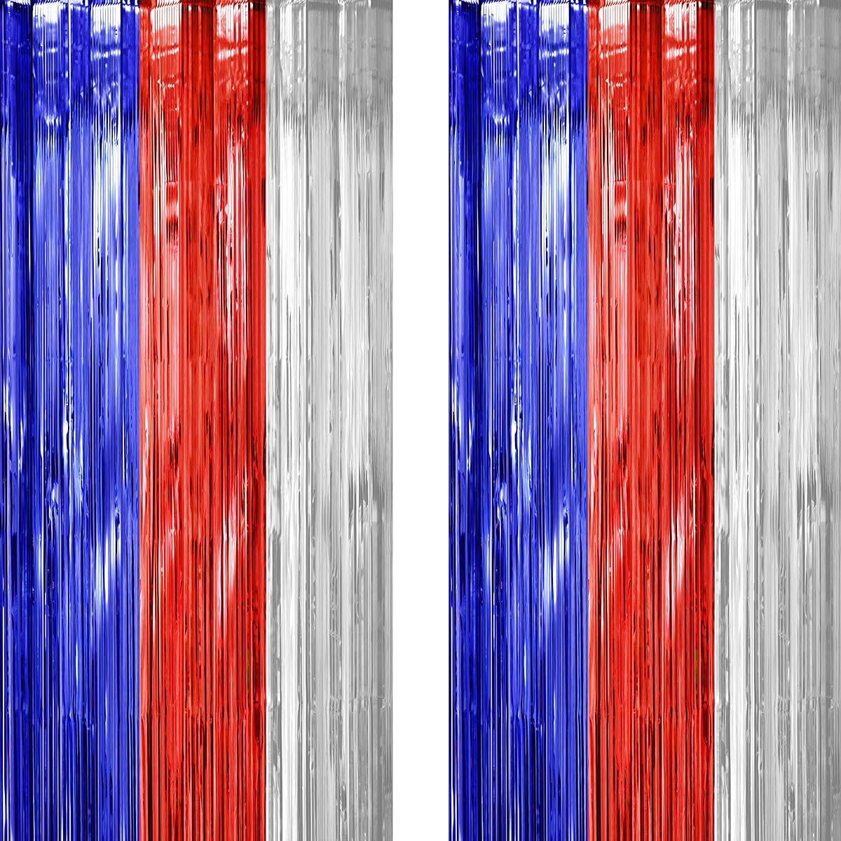 2pcs Independence Day April Party Tinsel Foil Fringe Curtains - American Theme Baby Shower President Birthday National Day Patriotic Party Photo Backdrop Props Decorations