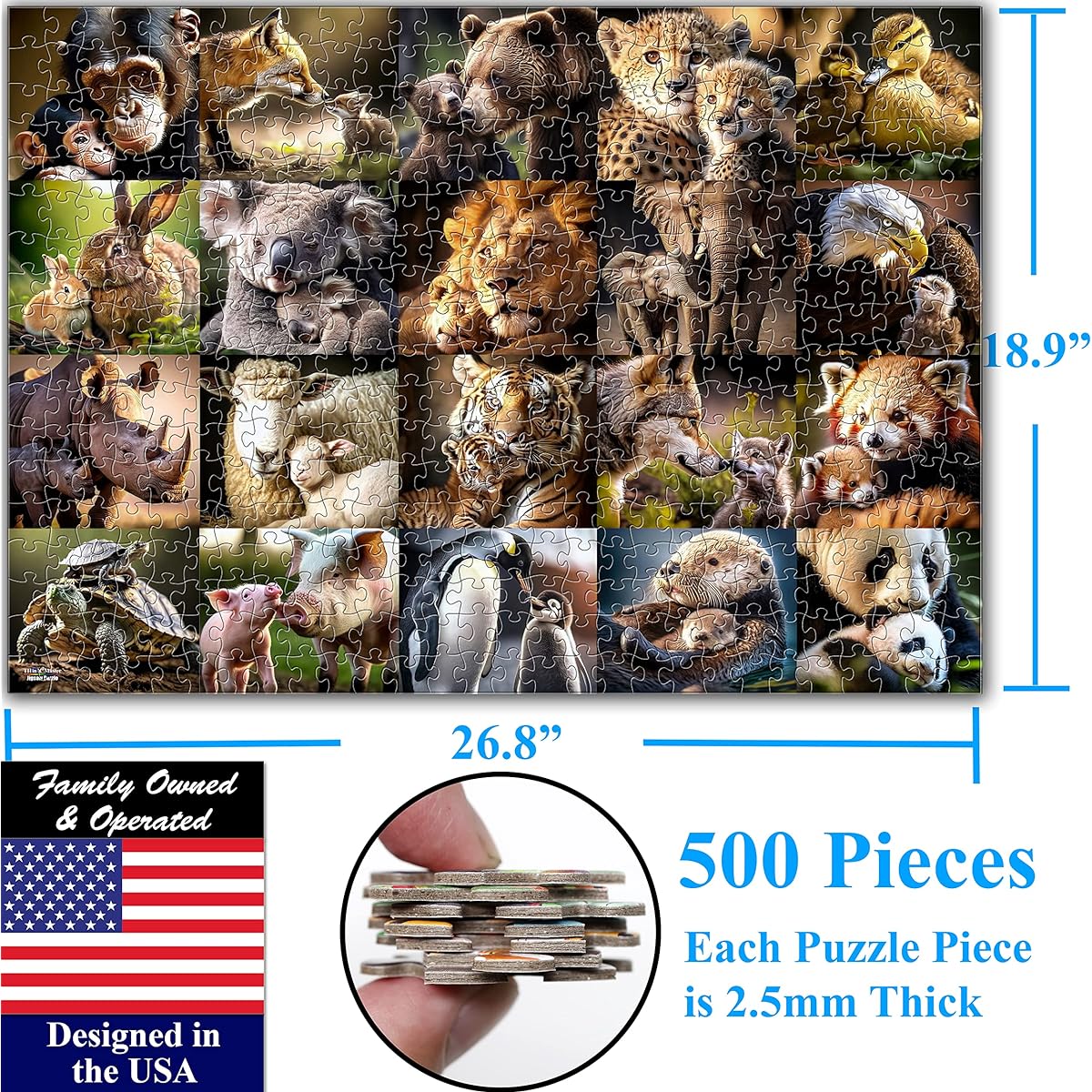 Think2Master Animal Families 500 Piece Jigsaw Puzzle Features Heartwarming Parent-Child Pairs Fun Toy for Kids, School and Family Great Gift for Ages 13 and Up Size: 26.8" x 18.9"