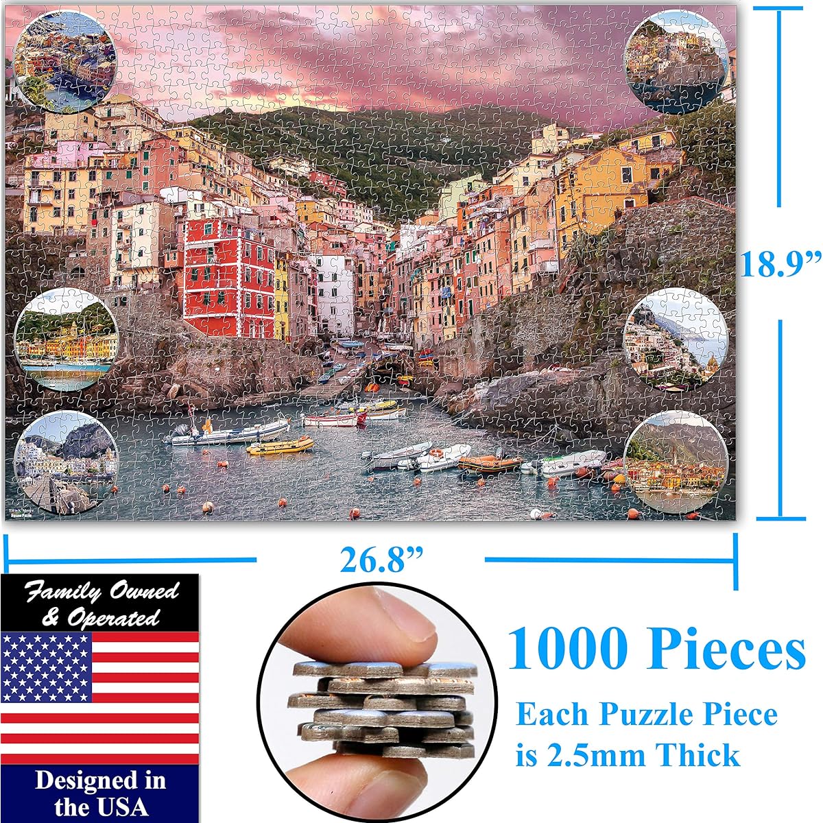 Think2Master Cinque Terre, Italy (Riomaghiore) 1000 Piece Jigsaw Puzzle (For Teens & Adults) Completed puzzle measures 26.8" X 18.9"