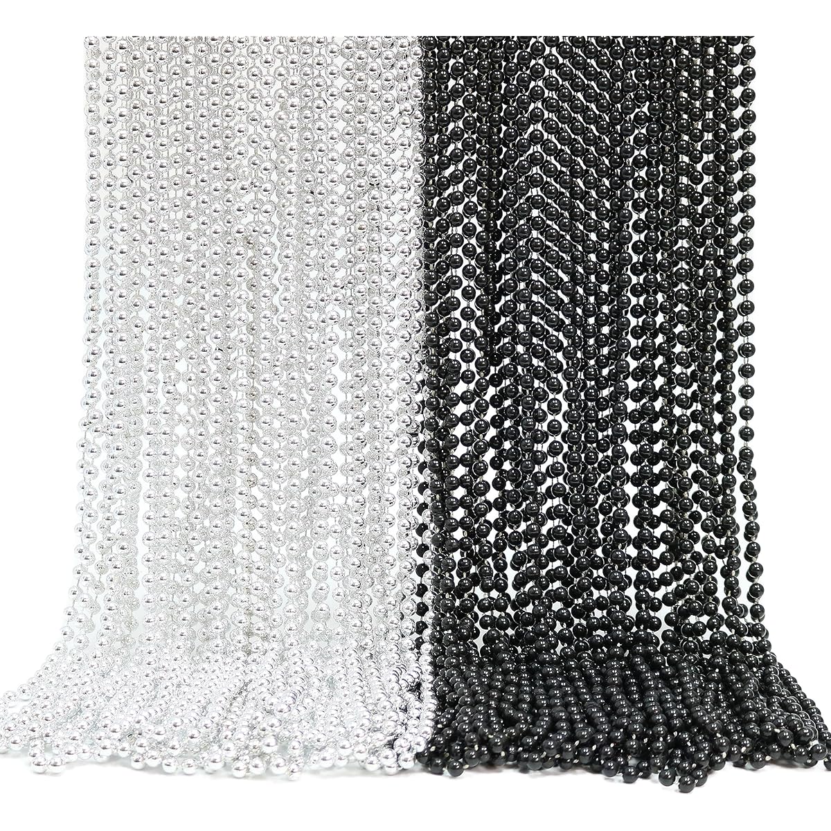 GIFTEXPRESS 72 Pack 33 Inch Mardi Gras Bead Necklace Metallic Black and Silver Bead Necklace Mardi Gras Throw Party Bead Costume Necklace, Plastic, No Gemstones