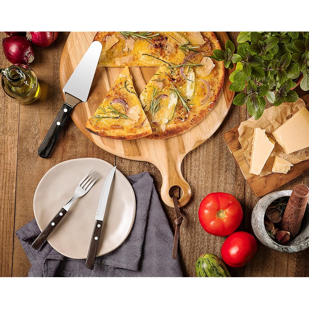 Tramontina Polywood Heavy Duty Natural Wood Handle Steak Knife 21cm & Table Fork 19cm Set of 8 Dishwasher Safe 3 Degree Heat Treated Knives Dark Brown Boxed Dishwasher Safe Shockproof Lightweight Made in Brazil 29899/296 TRAMONTINA