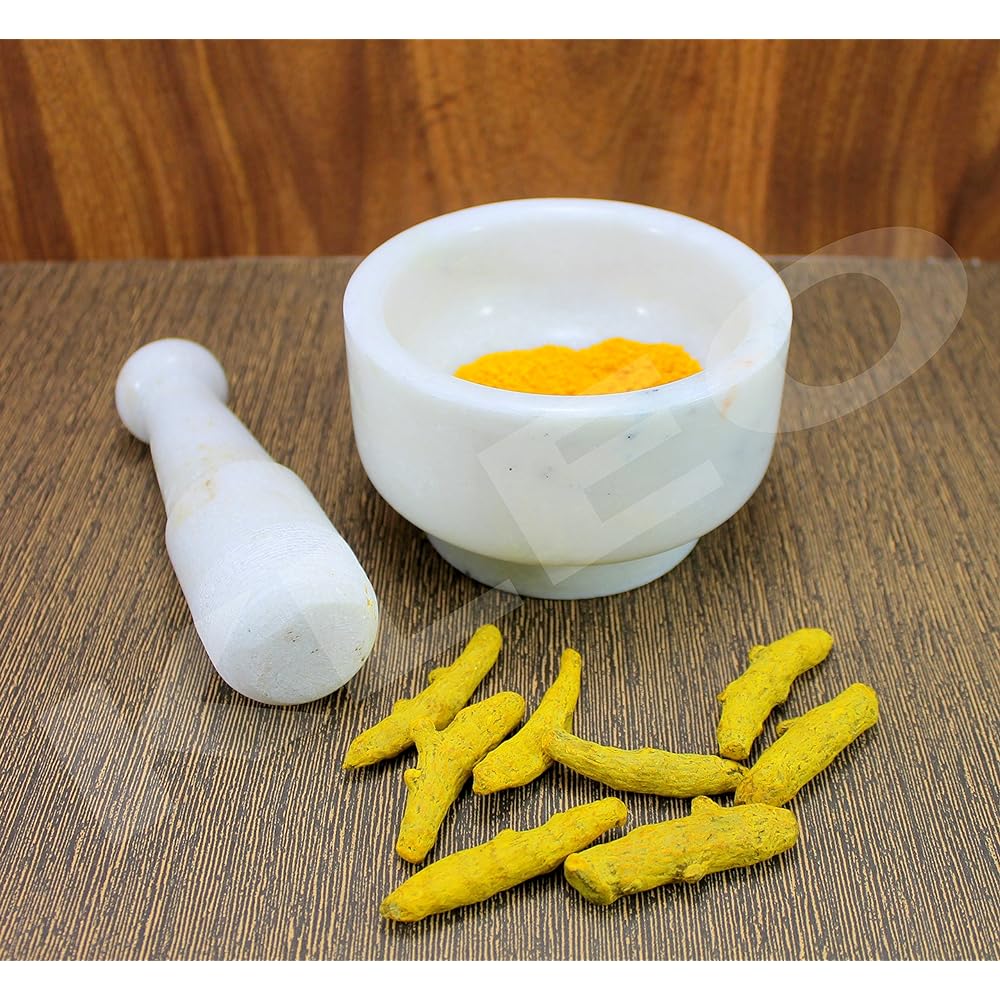KLEO 5" Diameter Natural Stone Marble Mortar and Pestle Set Spice Grinder, Medicine Masher (White)