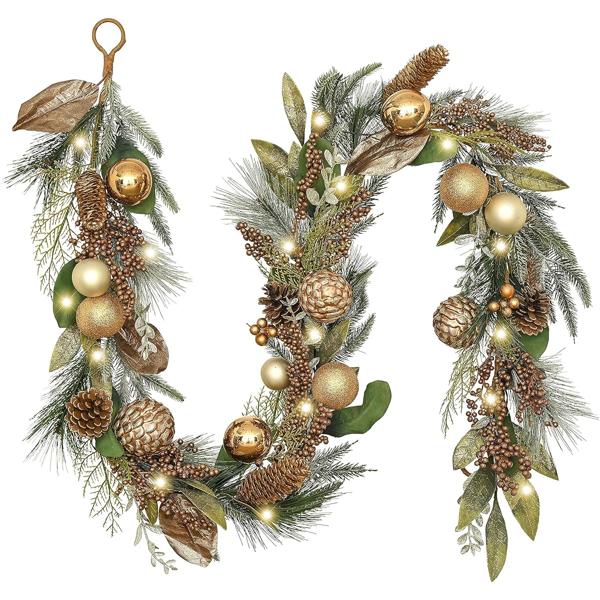 Valery Madelyn Pre-Lighted 6 Foot Woodland Christmas Garland with 20 LED Lights and Ball Ornaments for Front Door Window Fireplace Mantle Christmas Decorations Battery Operated