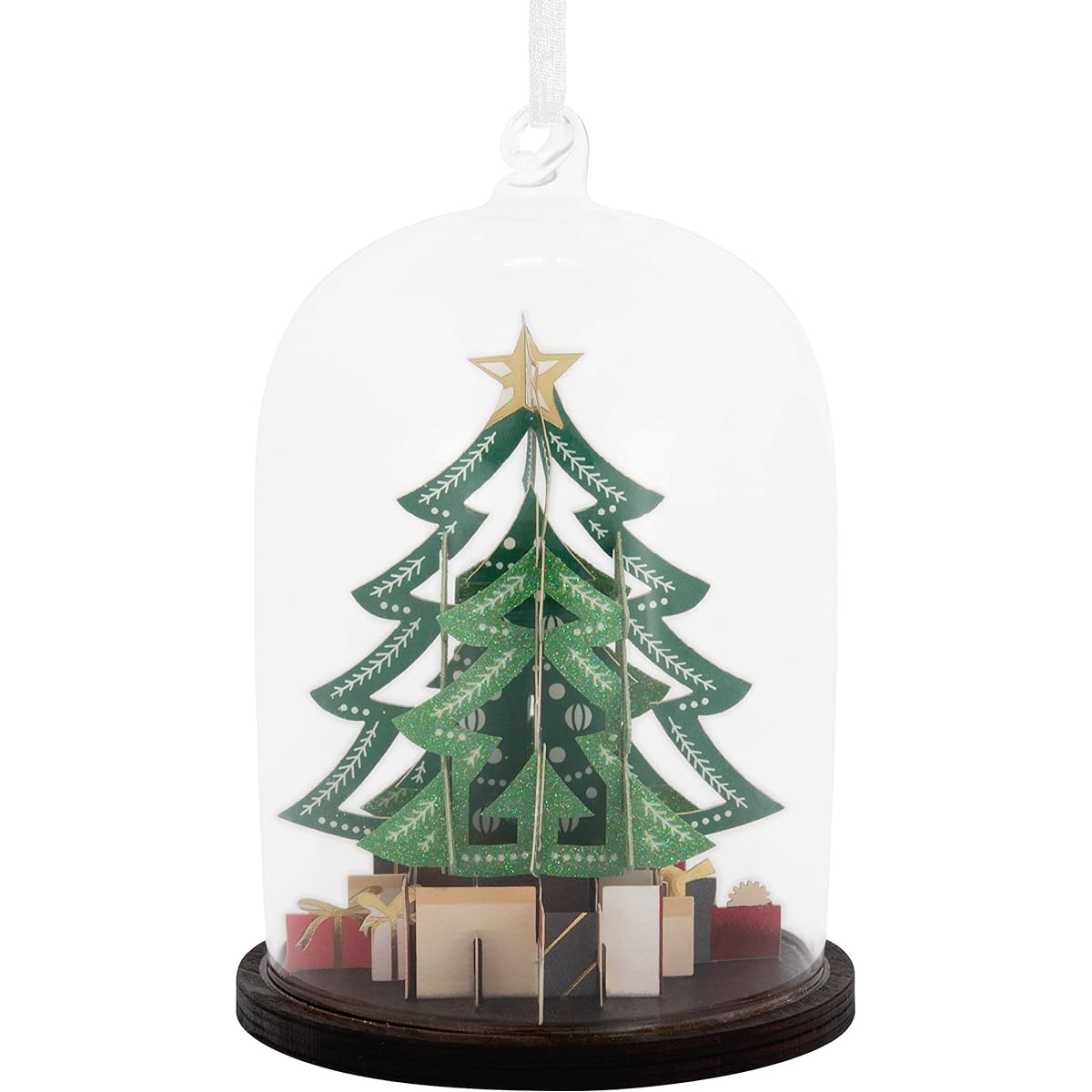 Mixed-figure Christmas tree in a glass cloche