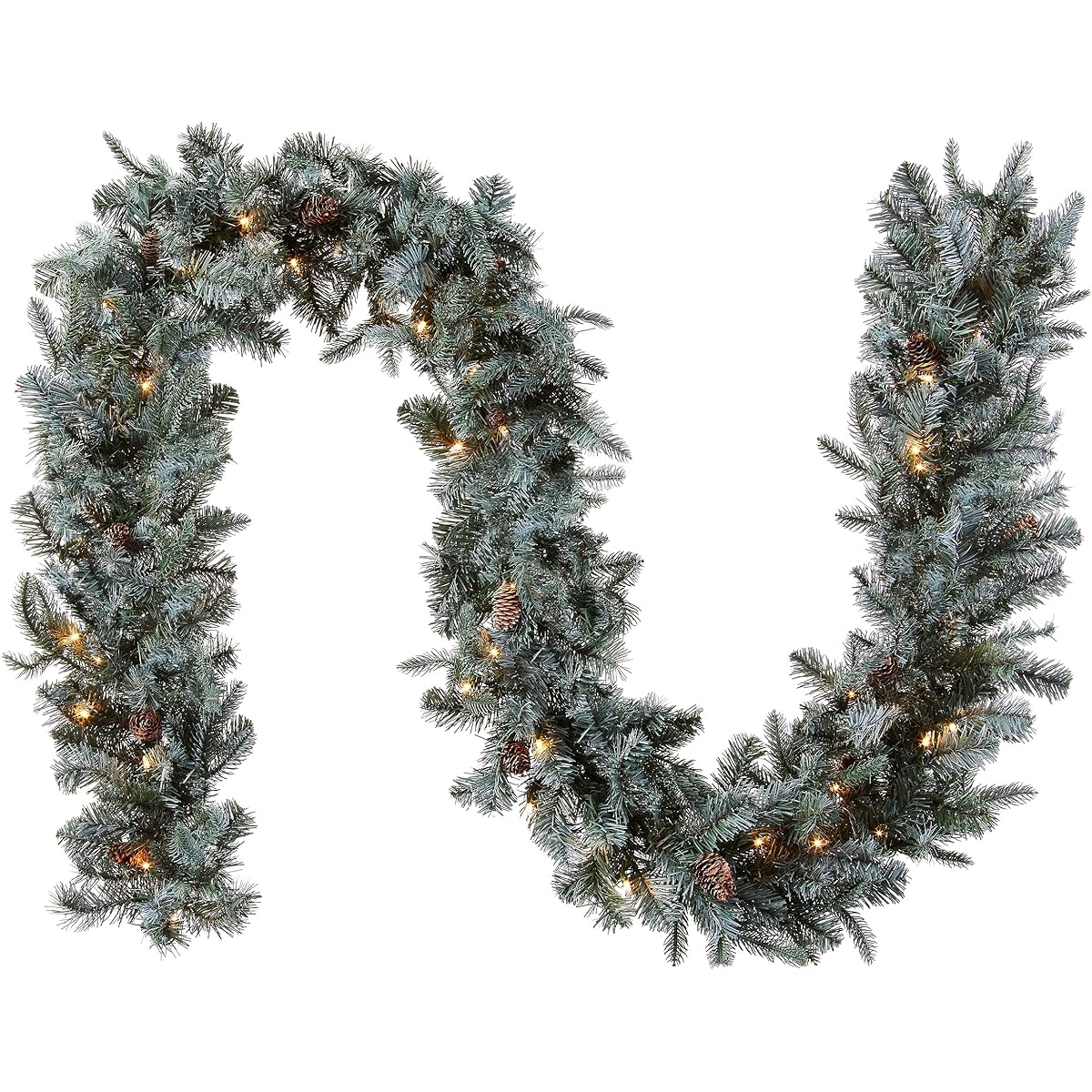 National Tree Company 'Feel Real' Pre-Lighted Artificial Christmas Garland with Pine Cones, White Lights, Frosted Arctic Spruce, 9'