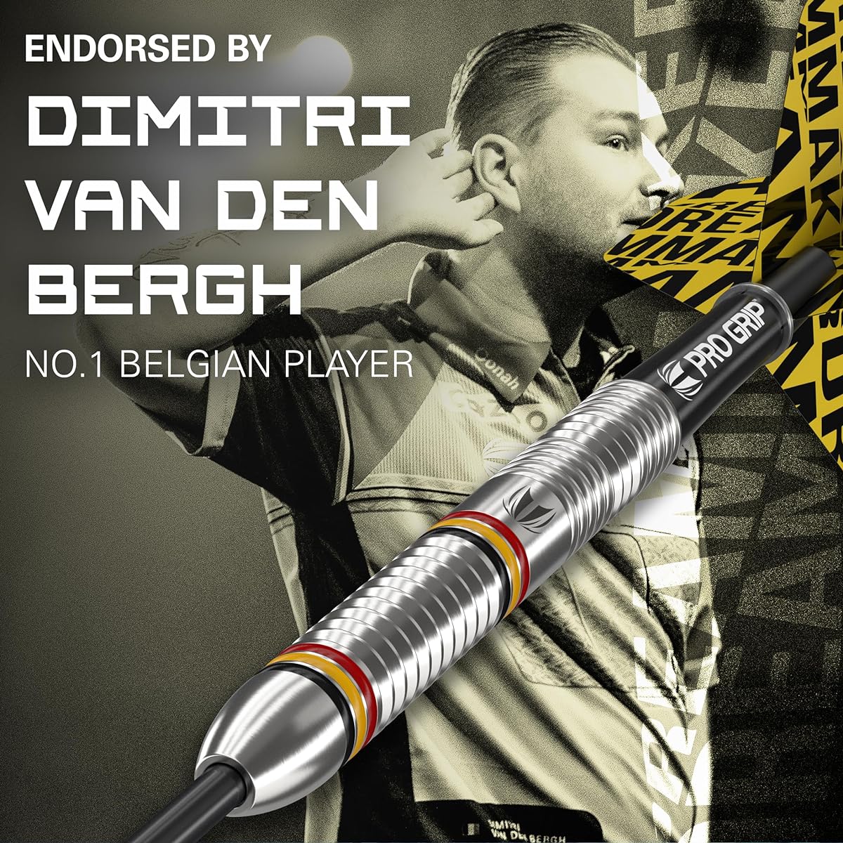 Target Darts Dimitri Van den Bergh Dimi 24G Tungsten Steel Tip Darts Set - 9 Pro Grip Shafts - 9 Pro Ultra Flights - Dart Wallet - Dart Counter App Coupon Bundle