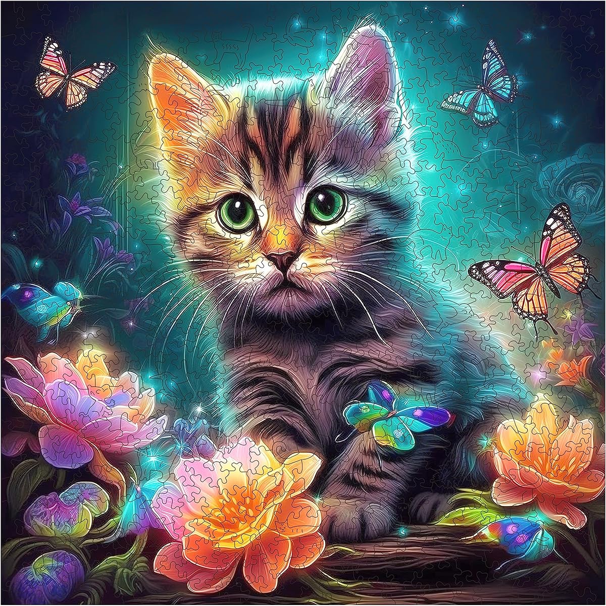 Mys Aurora Unique Wooden Jigsaw Puzzle Kittens in Dreams 500 Piece King Size 16.5" x 16.5" Luxury Shaped Wooden Puzzle Beautifully Packaged Great Gift for Adults