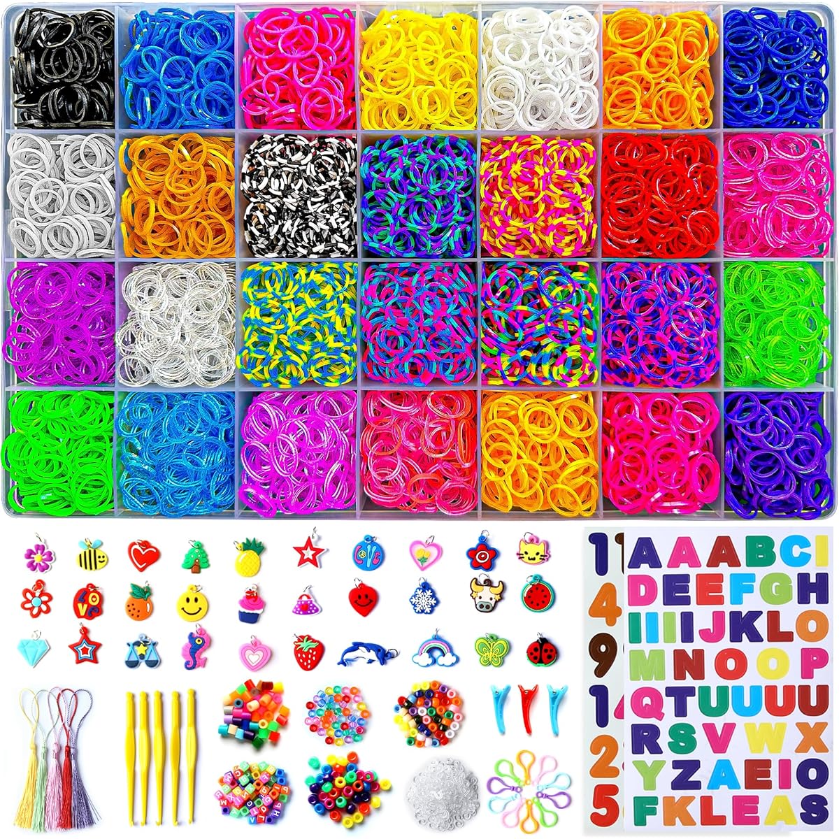 Momo's Den 12100+ Loom Rubber Band Bracelet Kit with Large Gift Case and Premium Quality Accessories, 28 Unique Bright Color Bands, Refill Kit for Girls and Boys