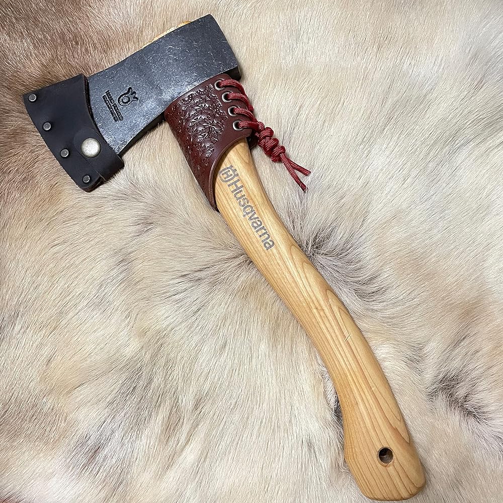 Husqvarna Cover Hatchet 38cm Leather Neck Guard Handmade Item Ax Cover (Brown) (Engraved, Brown)