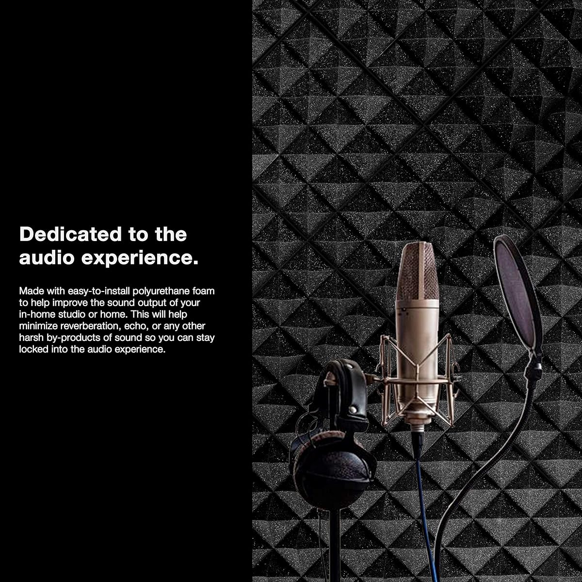 12 Pack Set Acoustic Foam Panels Studio Wedge Tiles 2" x 12" x 12" Acoustic Foam Sound Absorbing Pyramid Studio Treatment Wall Panels Pyramid 9 Blocks
