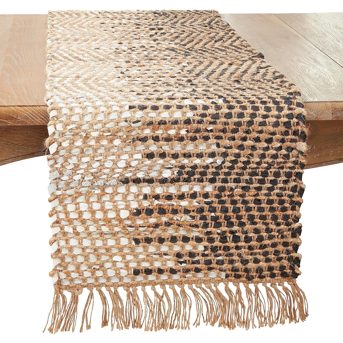 Handcrafted Two-Tone Leather Table Runner