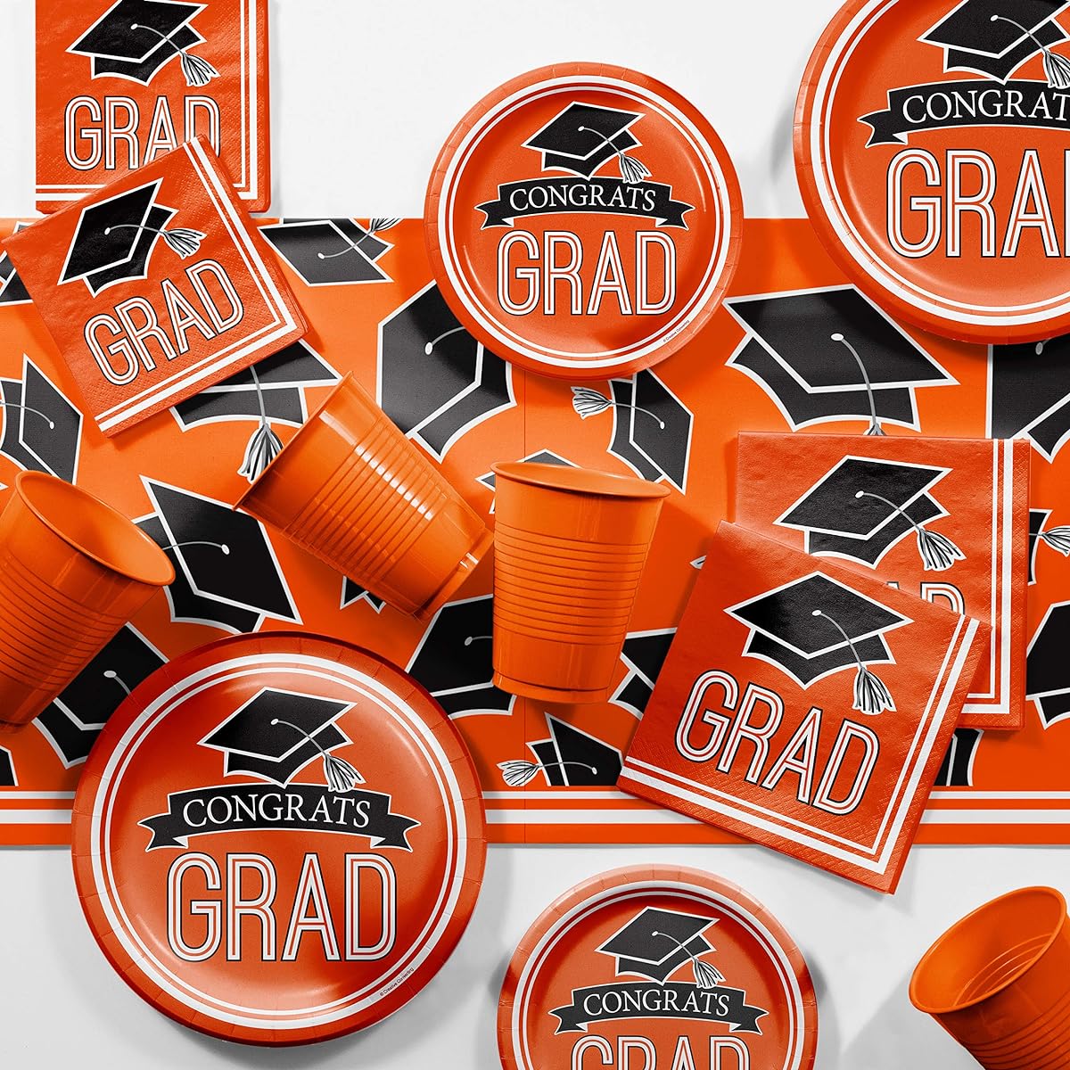 Graduation School Spirit Orange Party Supplies Kit Serves 36
