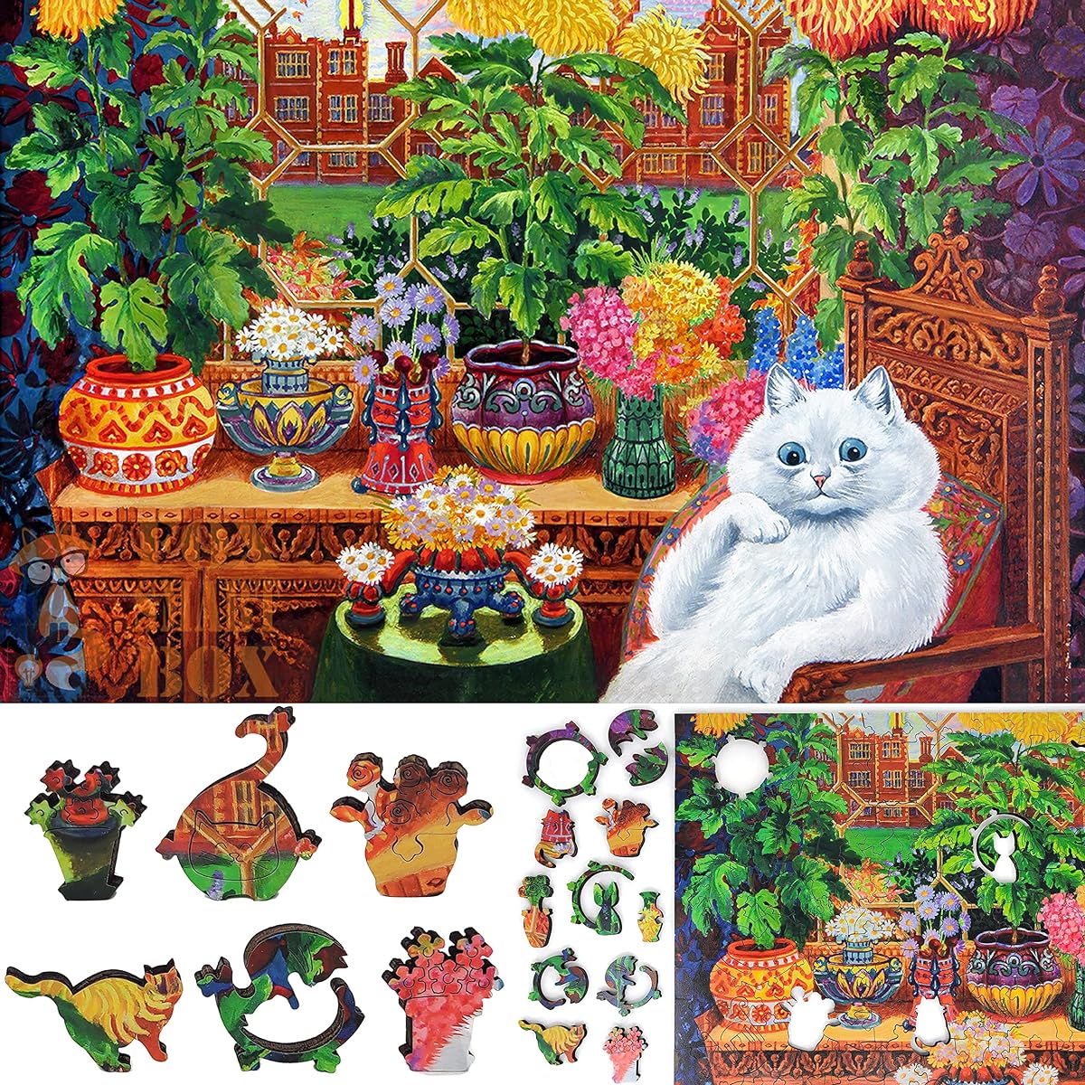 FoxSmartBox Wooden Jigsaw Puzzle for Adults - Uniquely Shaped Pieces - Made in the USA - 275 Pieces - Cat in The Garden
