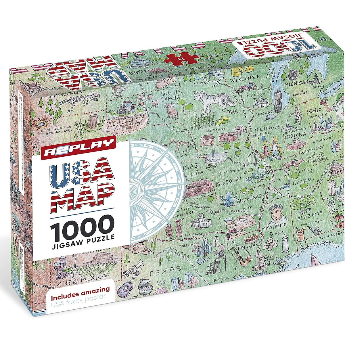 A2PLAY Difficult USA Puzzle for Adults 1000 Pieces, Patriotic Jigsaw Puzzle by United States of America & Fact Poster Supplement Material, 70 x 50cm (27.5 x 19.7 inches)