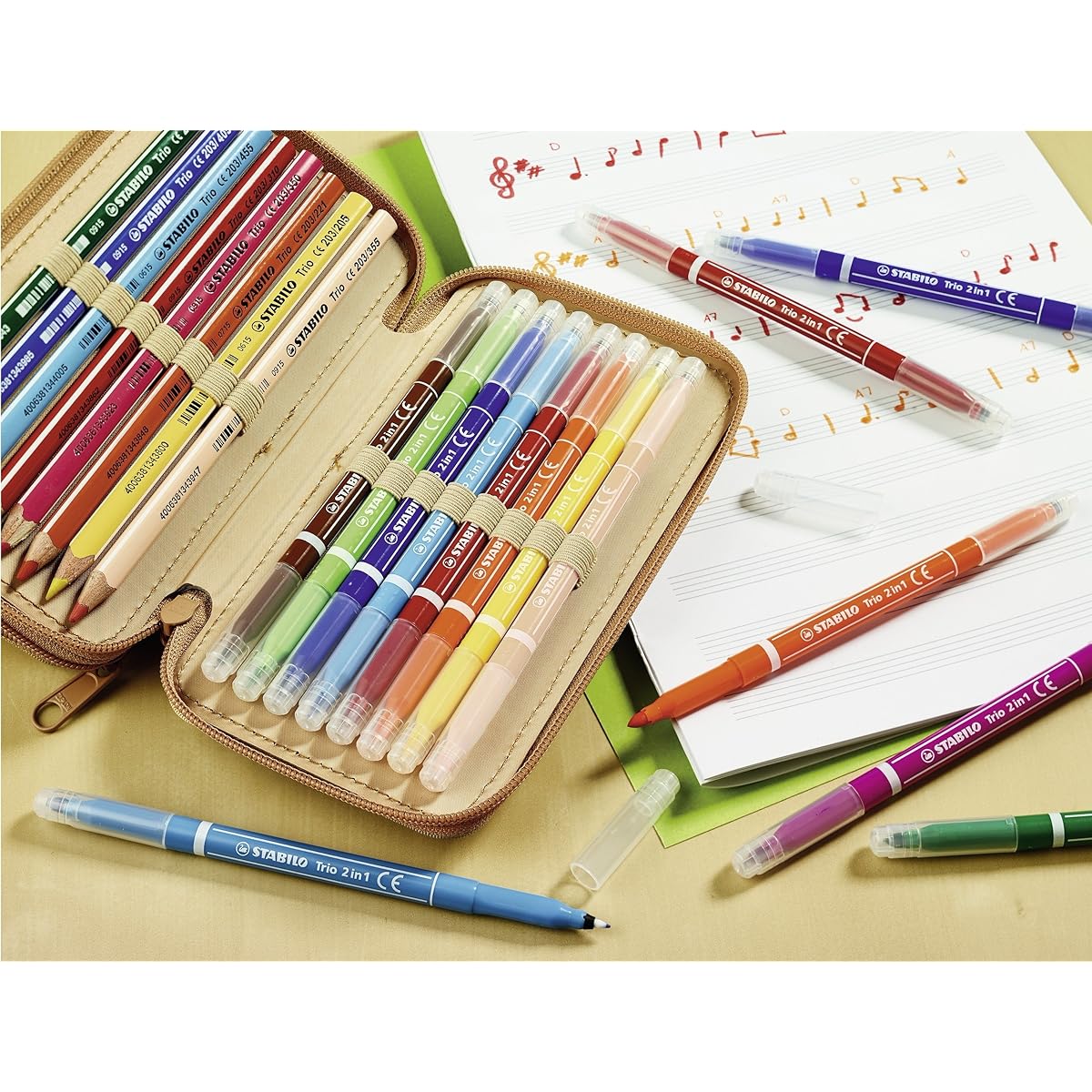 STABILO Fiber Tip Pen and Fineliner - STABILO Trio 2 in 1 - Pack of 10 - Light Green