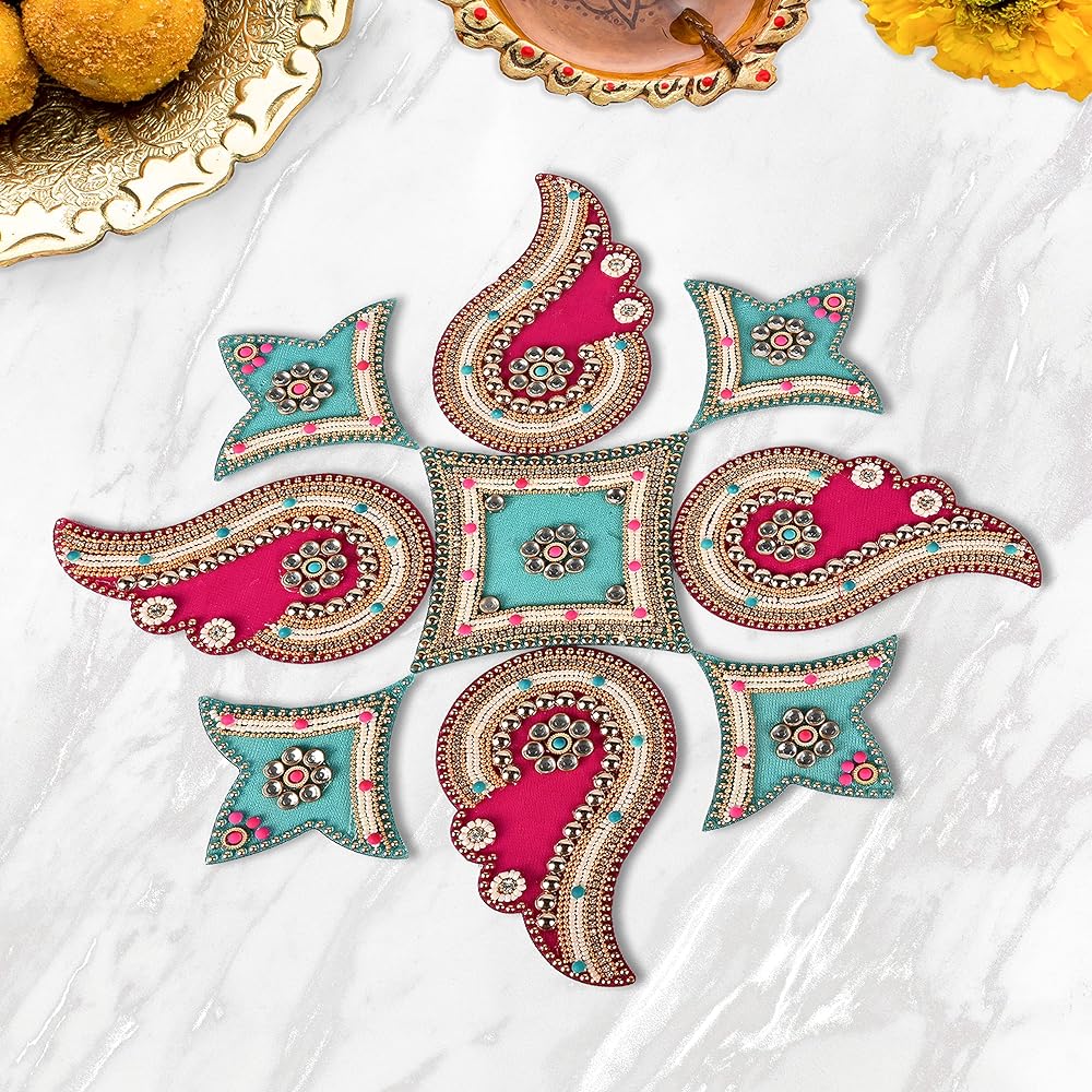 Aditri Creation Floor Rangoli Designer Reusable Rangoli Acrylic Rangoli Indian Traditional Home Decor Gift Home Decoration Festival Decoration and Gift Size:-12" Multi-color