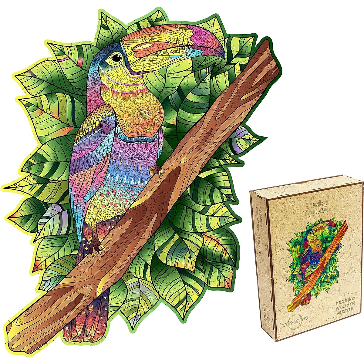 WOODSTERS Original Wooden Jigsaw Puzzle - Lucky Toucan A4 | Unique Shape | For Adults & Kids | Brain-boosting Challenges, Great for Family Fun