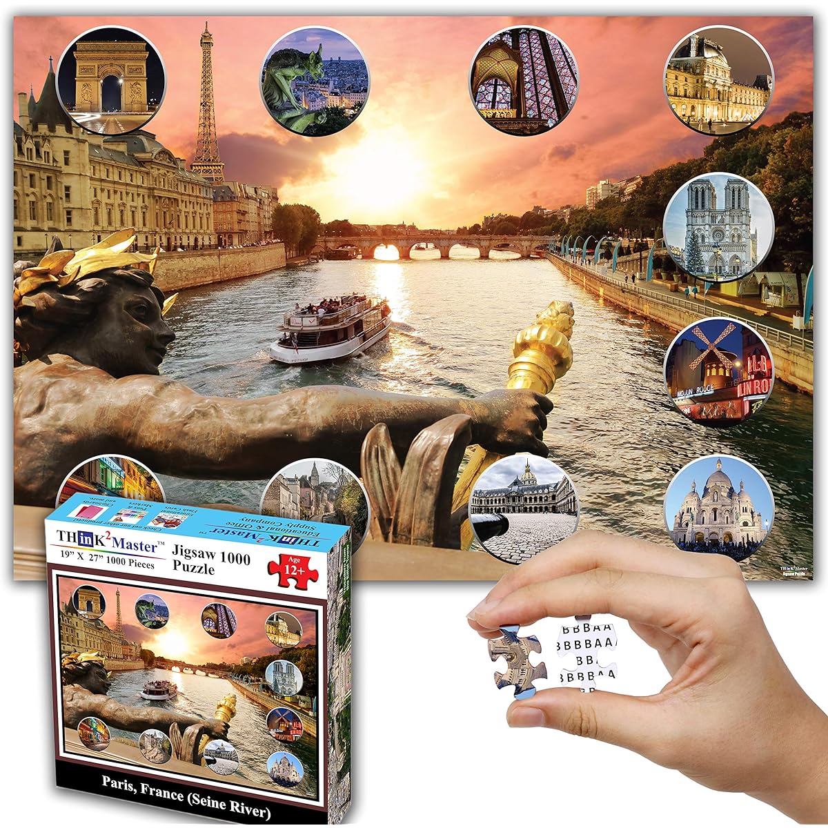 Think2Master Paris, France (View of the Eiffel Tower from the Seine) 1000 Piece Jigsaw Puzzle (Teens & Adults) Finished Puzzle Size This European travel destination measures 26.8" x 18.9"