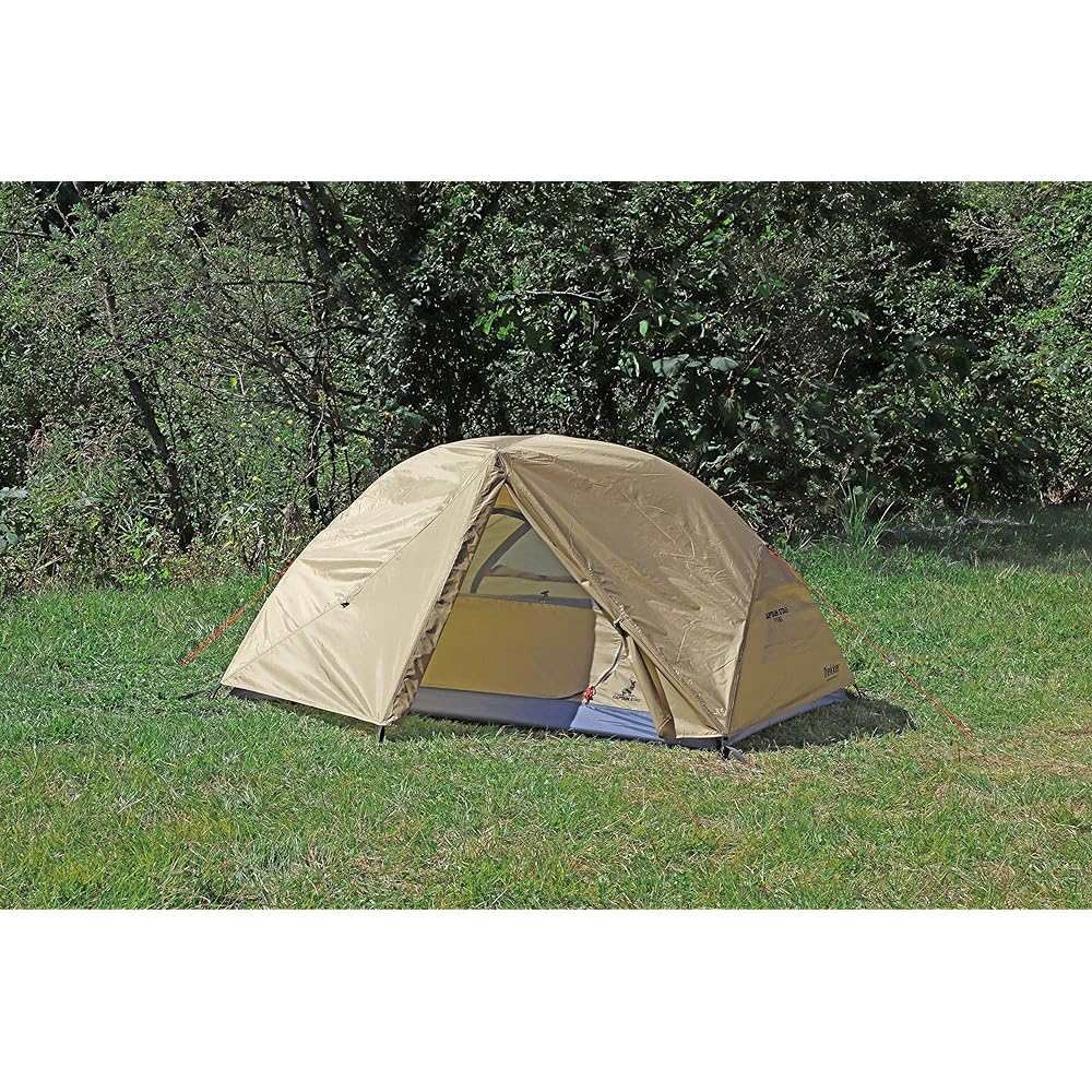CAPTAIN STAG Tent Touring Dome Tent Aluminum Tent for 2 People UV Protection Aluminum Pole Adopts Khaki Fly 210 x 255 x H 115 cm Inner 210 x 135 x H 105 cm