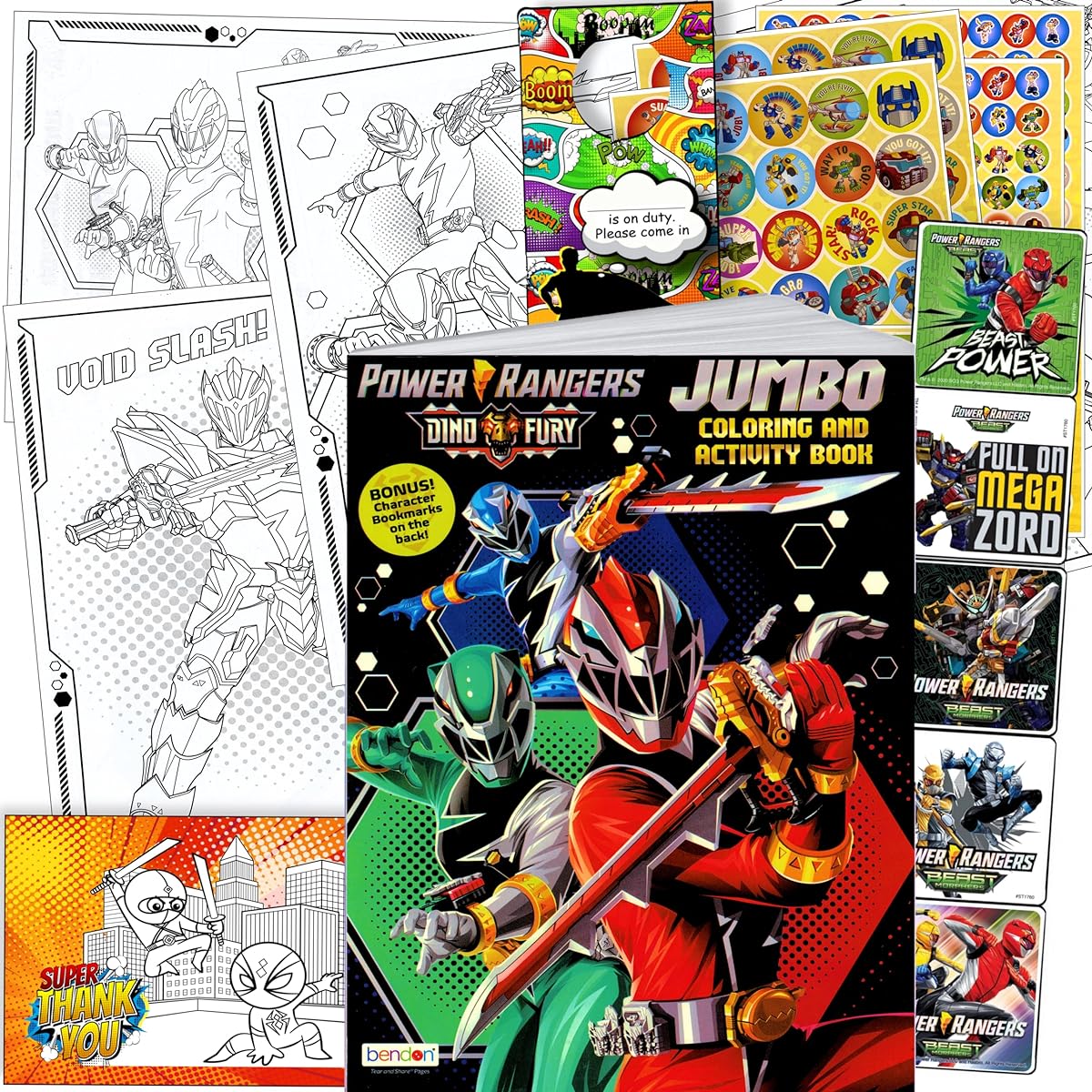 POWER RANGERS DINO CHARGE Colouring Book and Stickers Super Set Bundle Dino Chargers Colouring Book with Power Rangers Dino Chargers Stickers & Specialty Door Hanger