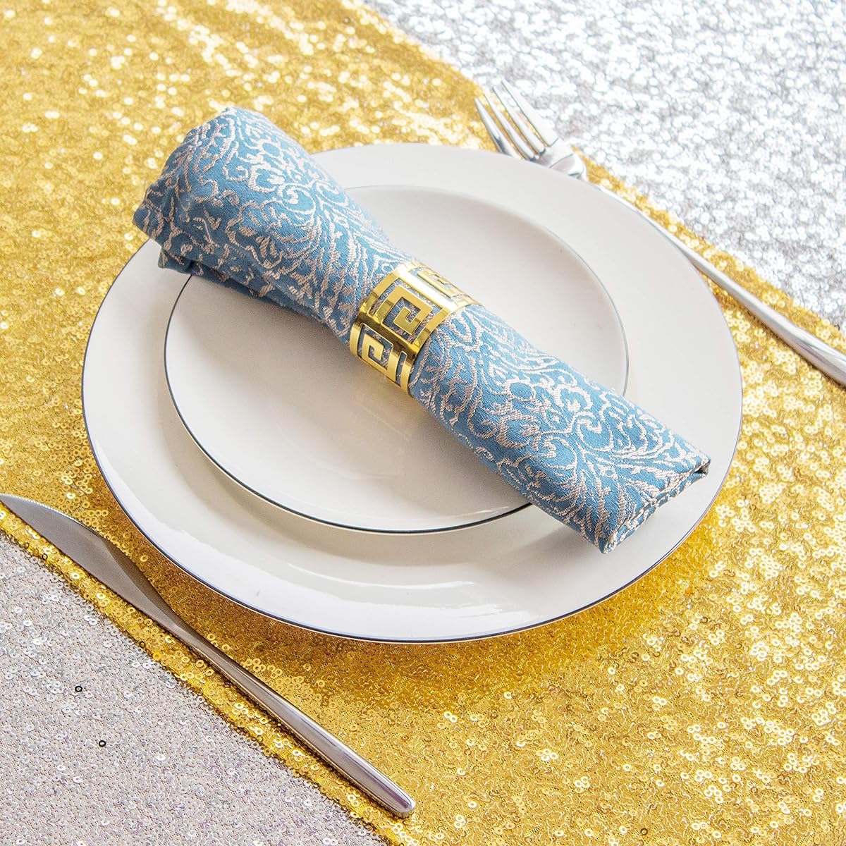 MENGQ Gold Table Runner 12"x72" 2 Pack Sequin Table Runner Party Decor Glitter Table Linen Runner Sparkly Dinner Party Supplies for Baby Shower Holiday Celebration