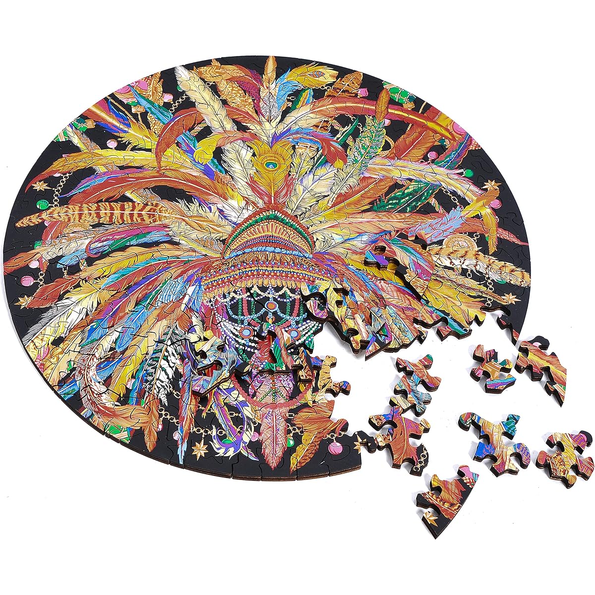 HARTMAZE Wooden Jigsaw Puzzle - Gorgeous American Indian Feather Headdress 178 Pieces Truly Unique Pieces Square Shape - Perfect for Adults and Kids Ages 14+