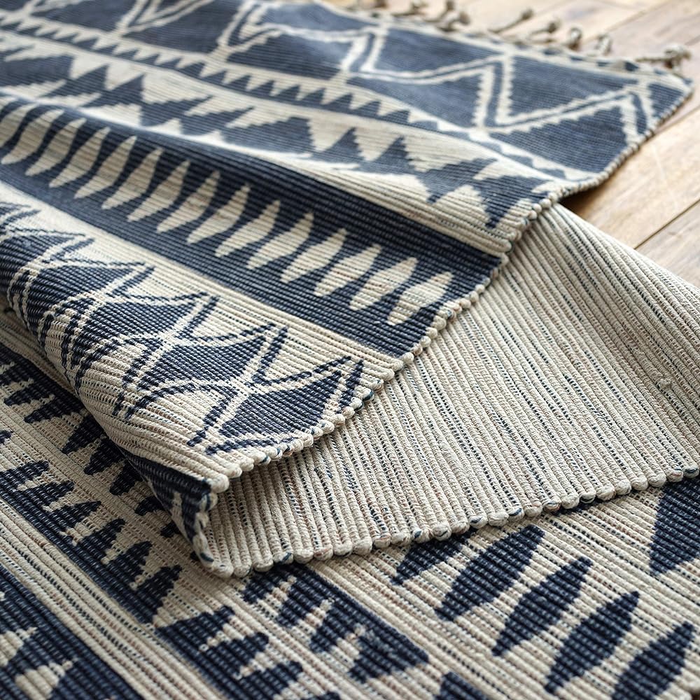 Sayang Sayan Native Pattern Geometric Rug Carpet 200x250 cm 3 Tatami Navy Hand Woven
