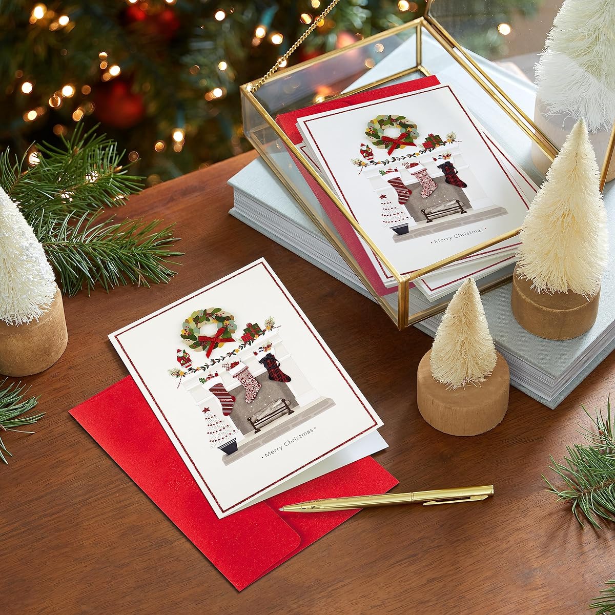 Hallmark Boxed Christmas Cards (12 Cards and Envelopes) Fireplace Happy Home