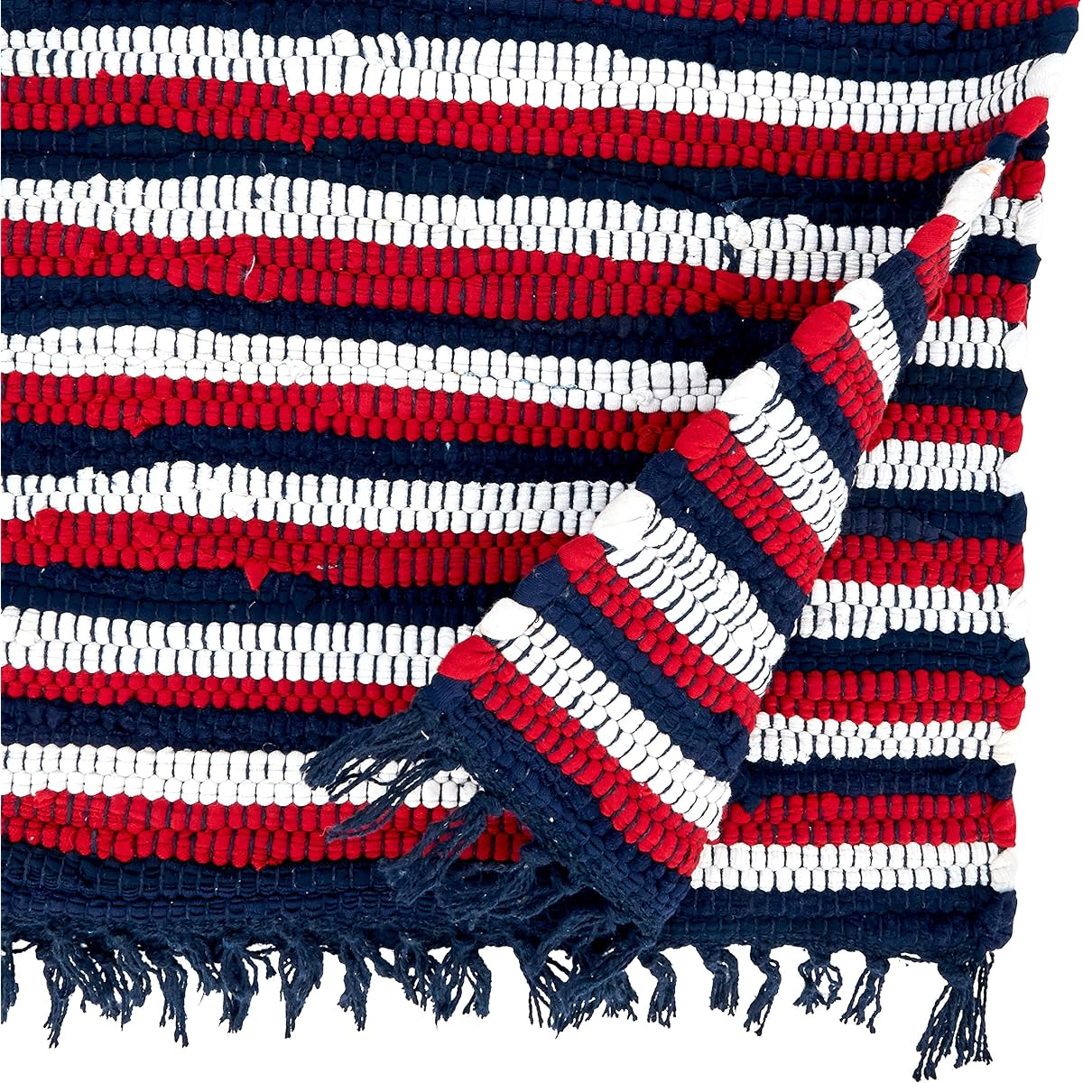 SARO LIFESTYLE KEMA Collection Striped Patriotic Chindi Table Runner 16" x 72", Multi