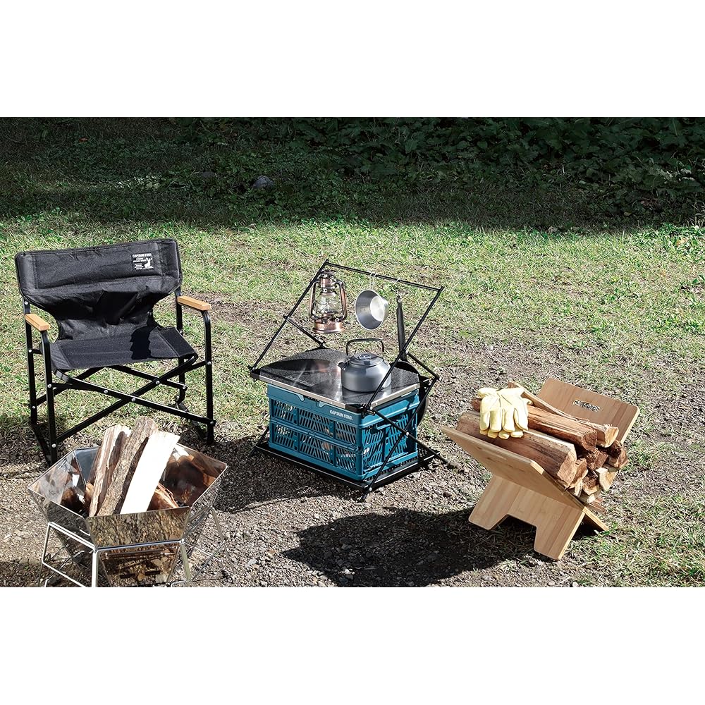 CAPTAIN STAG Outdoor Table Stainless Steel Hanging Table 2 Tiers with Hanger Rack and Storage Bag Embossed Stainless Steel UC-586