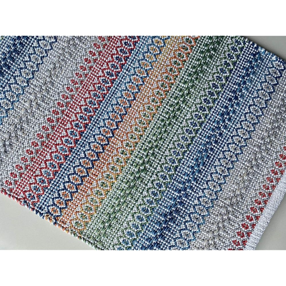 Washable Smooth Natural Material Multicolor Indian Handmade Non-Slip Kitchen Mat (Multi Blue, 50x240)