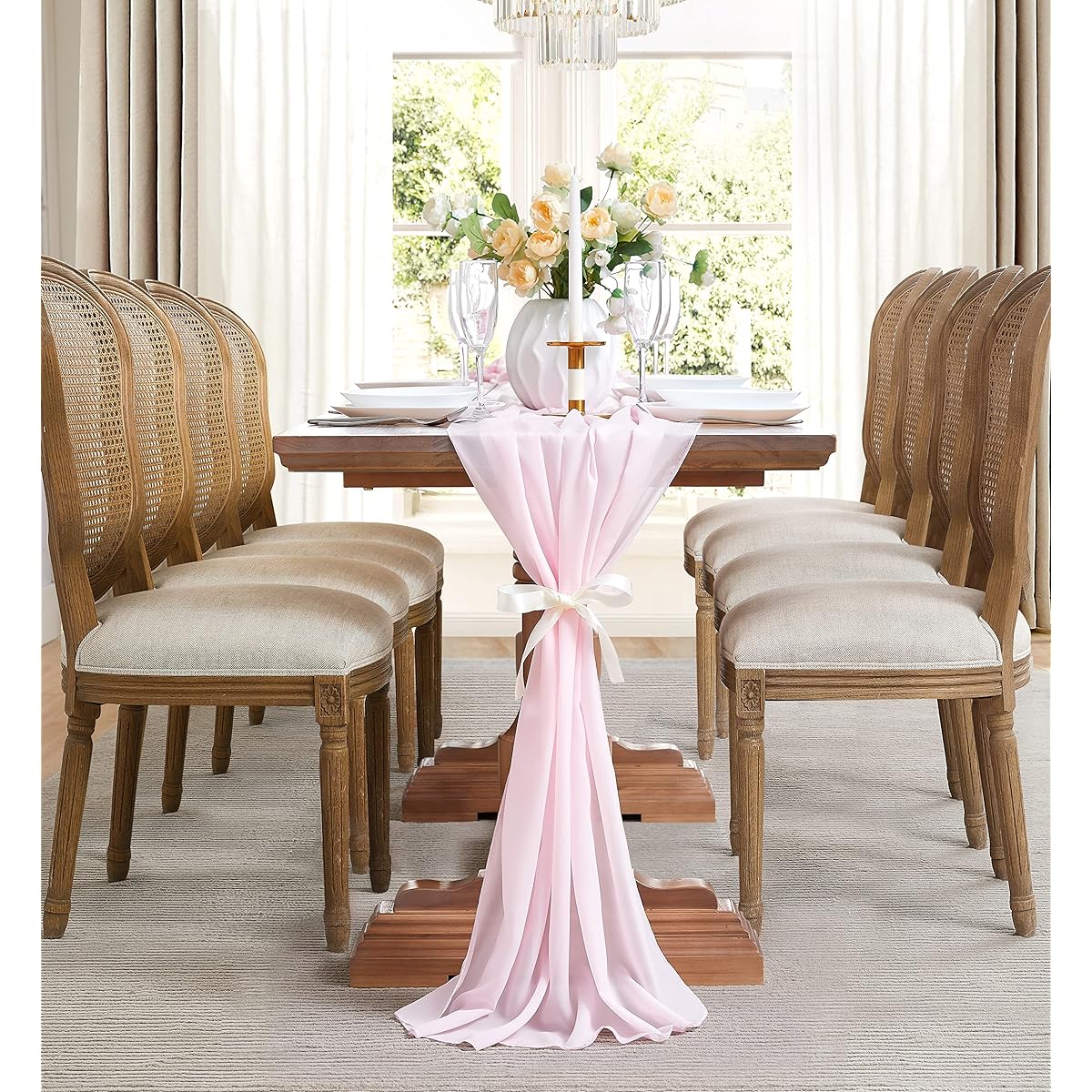 DecoPots 10 Feet Long Rose Pink Chiffon Table Runner for Wedding/Baby/Bridal Shower/Anniversary Dinner/Birthday Celebration (35 x 120 inches Rose Pink)