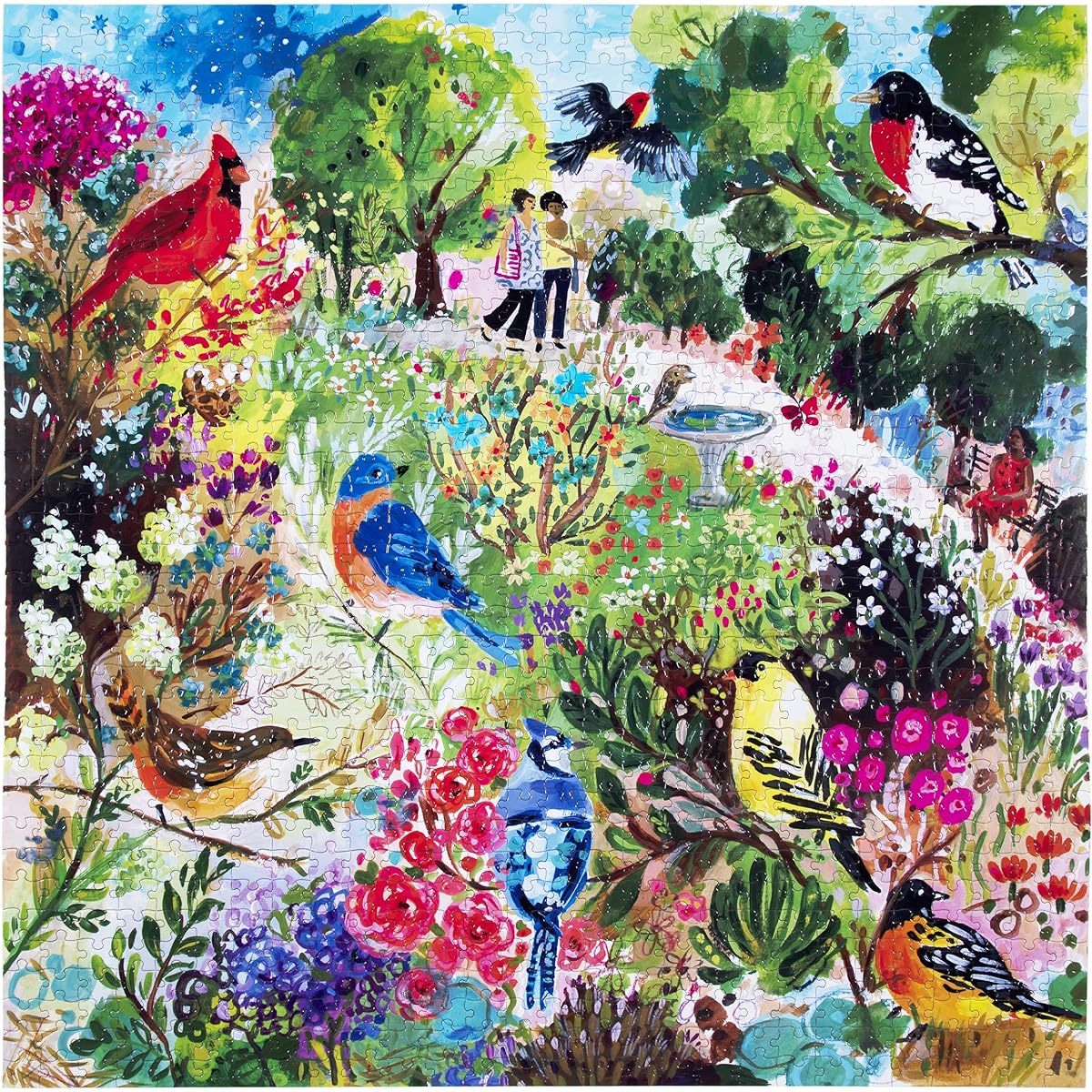 eeBoo: Piece and Love Birds in The Park 1000 Piece Adult Square Jigsaw Puzzle for Adults and Families with Shiny Sturdy Pieces and Minimal Puzzle Dust
