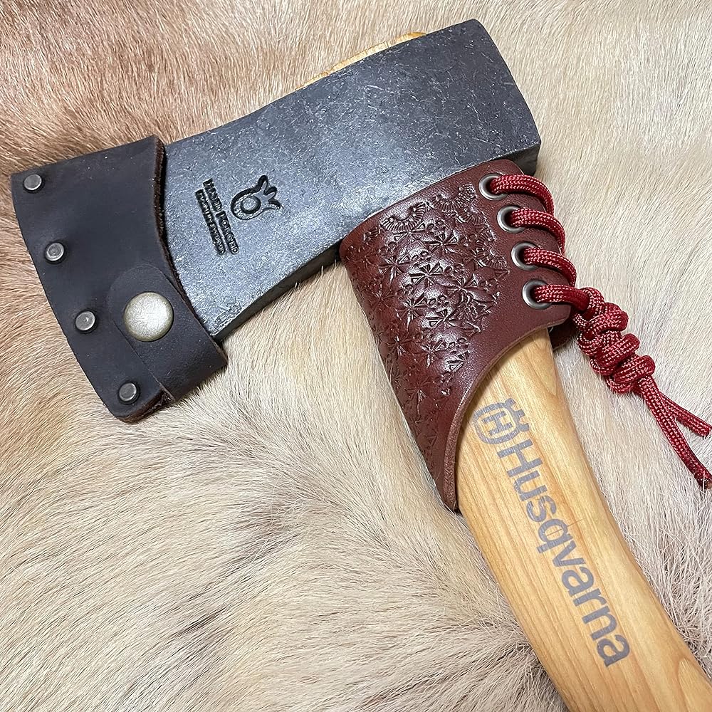 Husqvarna Cover Hatchet 38cm Leather Neck Guard Handmade Item Ax Cover (Brown) (Engraved, Brown)