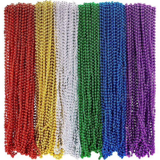 240 Pieces Assorted Colors Mardi Gras Beads Necklaces Plastic Beads Costume Necklaces Metallic Beads Necklaces Kids Party Decoration 32" 6mm, Plastic, Necklace Beads