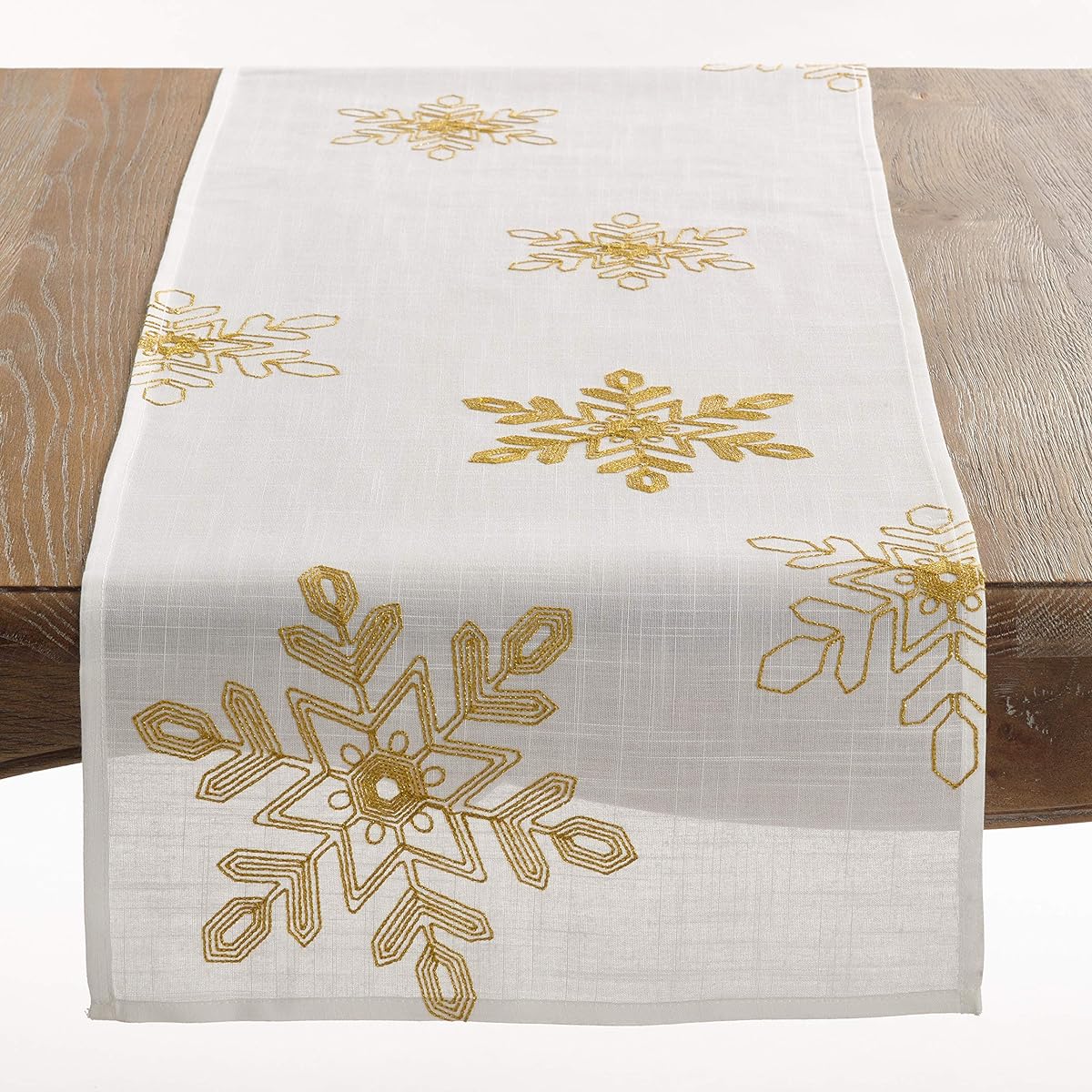 SARO LIFESTYLE Nivalis Collection Snowflake Embroidery Table Runner 16" x 90" Gold