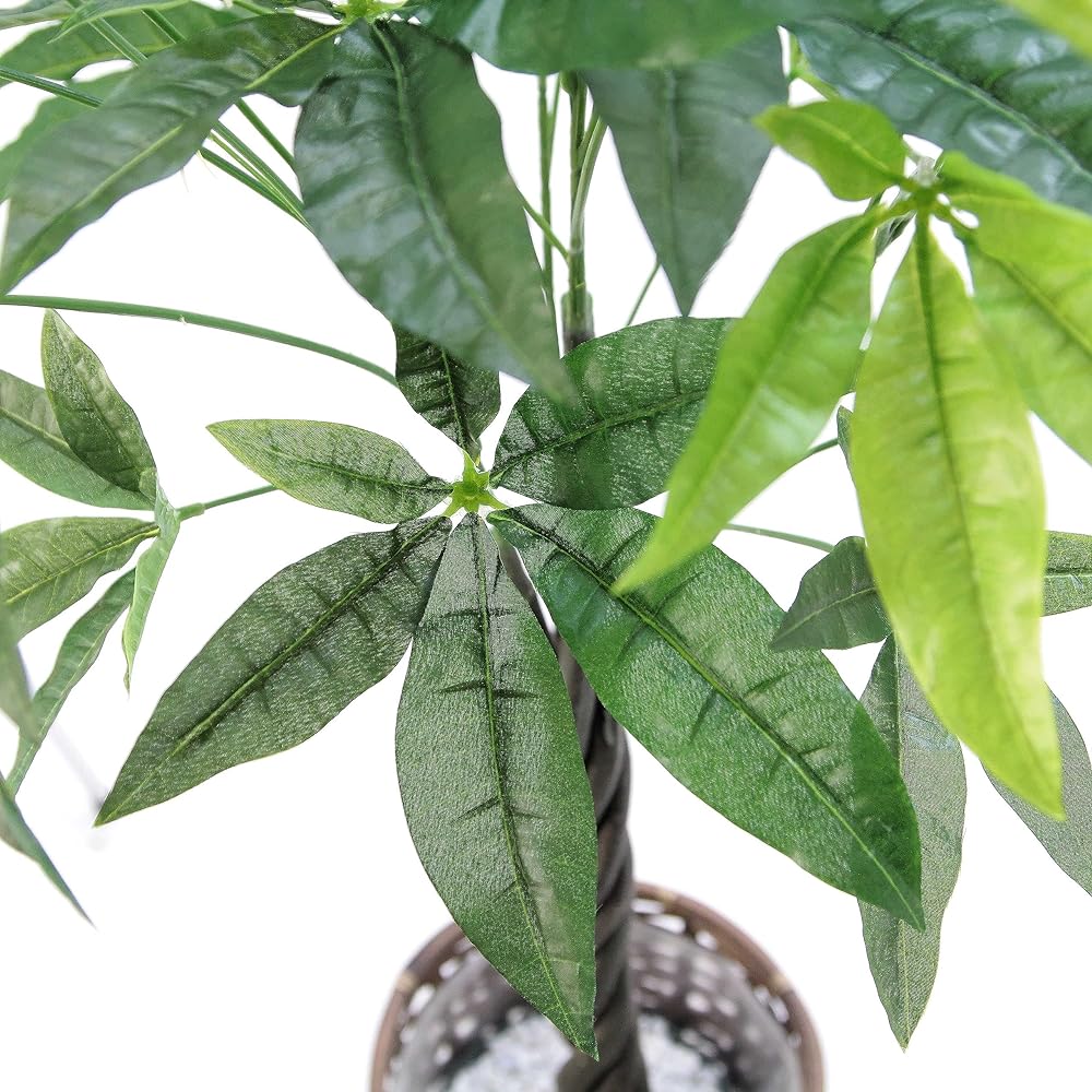 Official｜Artificial Flowers.com Premium Photocatalyst Fake Green "Real Spiral Pachira Height 110-115cm Width 55cm Depth 50cm" [With White Round Pot] 83027