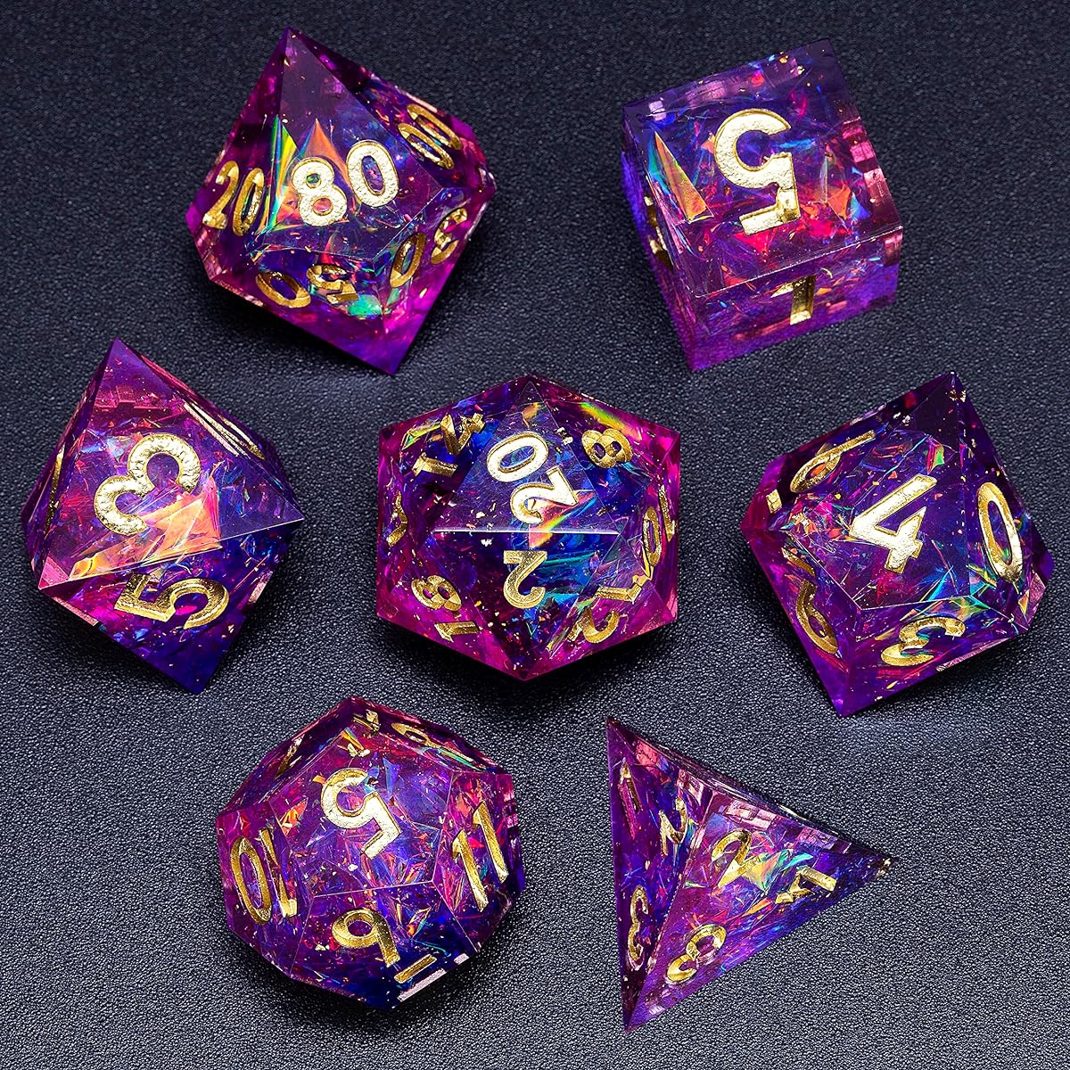 Mini Planet Dice with Sharp Edges and Glitter TTRPG Dungeons & Dragons Dice Horde Dice Goblin Polyhedral Dice Collection DND 5E Holographic Iridescent DND Dice Set Demon Summoner