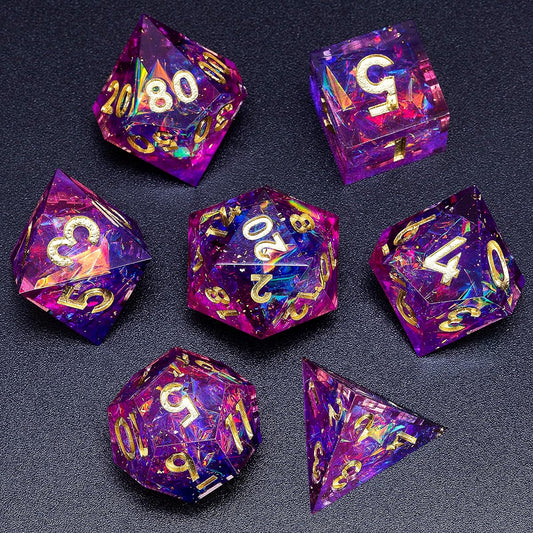 Mini Planet Dice with Sharp Edges and Glitter TTRPG Dungeons & Dragons Dice Horde Dice Goblin Polyhedral Dice Collection DND 5E Holographic Iridescent DND Dice Set Demon Summoner
