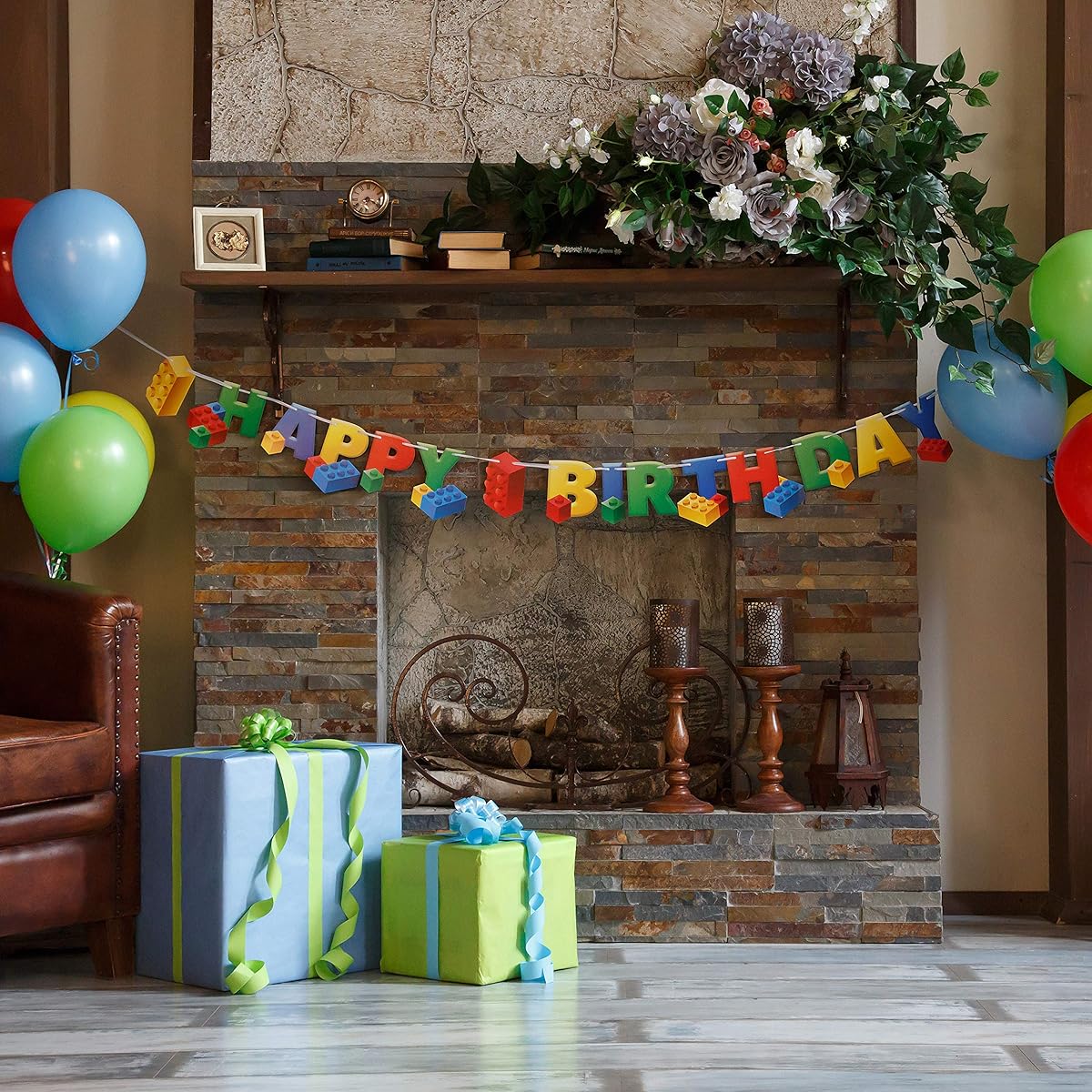 Aliza Building Blocks Birthday Party Supplies Banner | Baby Boy Toddler Kids Birthday Decorations? Giant 7ft Long Brick Themed Birthday Decorations? Perfect Decorations for Your Party