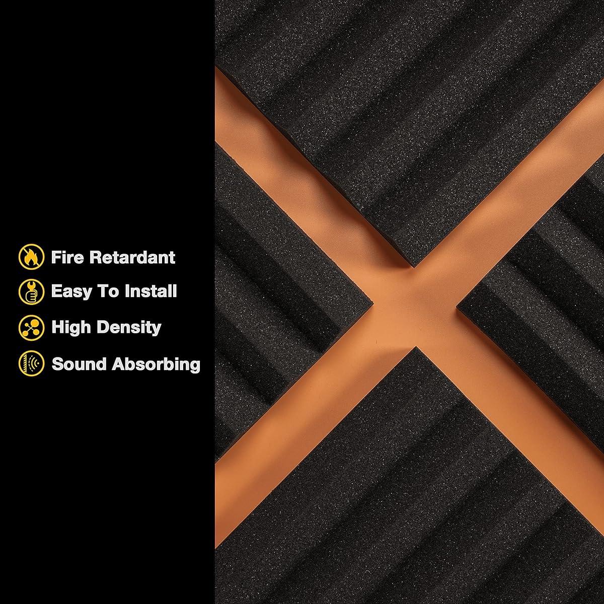 Acoustic Foam Panels 2" x 12" x 12" Acoustic Foam Panels Studio Wedge Tiles Sound Panels Wedge Soundproof Acoustic Insulation Set of 24 Black